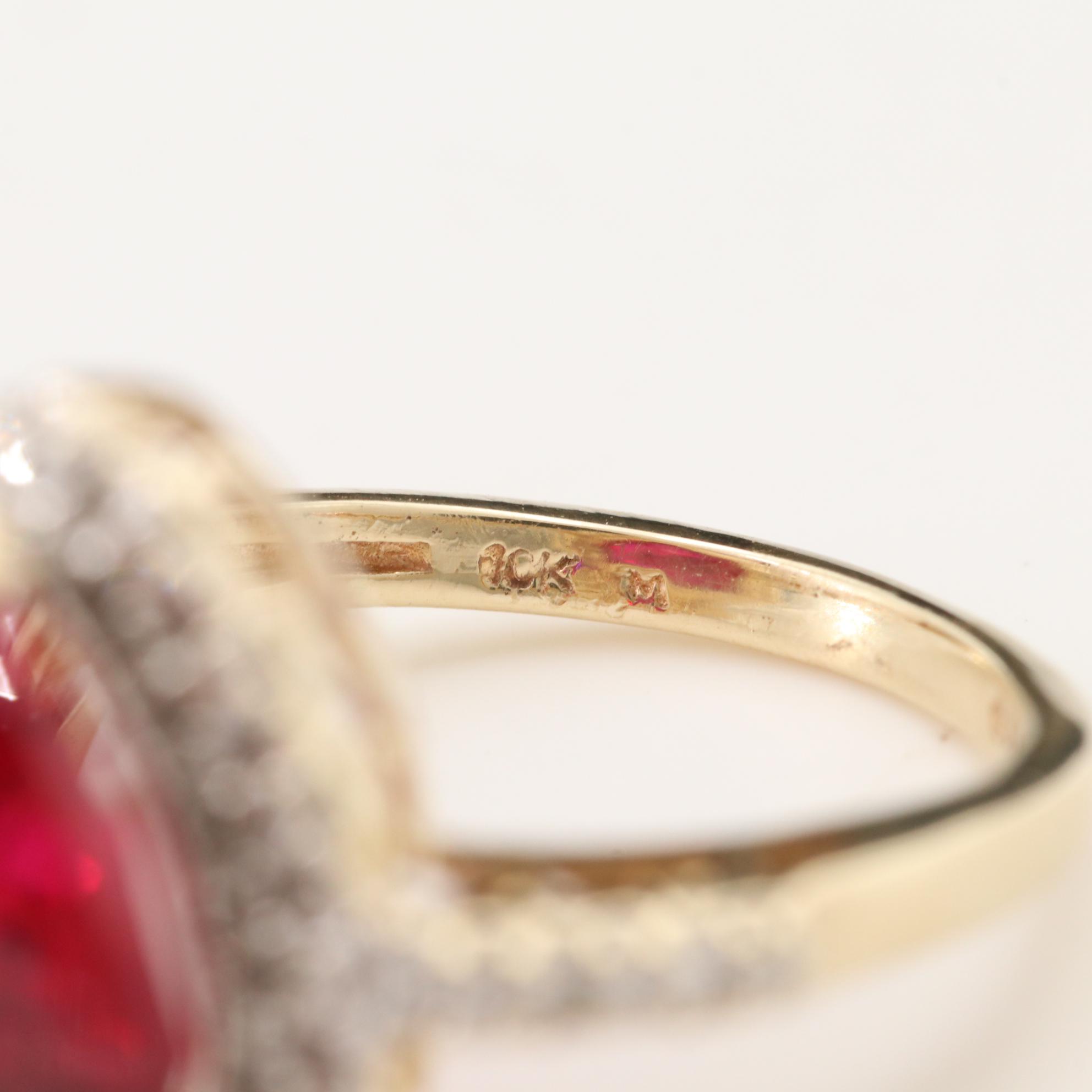 10K Yellow Gold Ruby and Diamond Heart Motif Ring