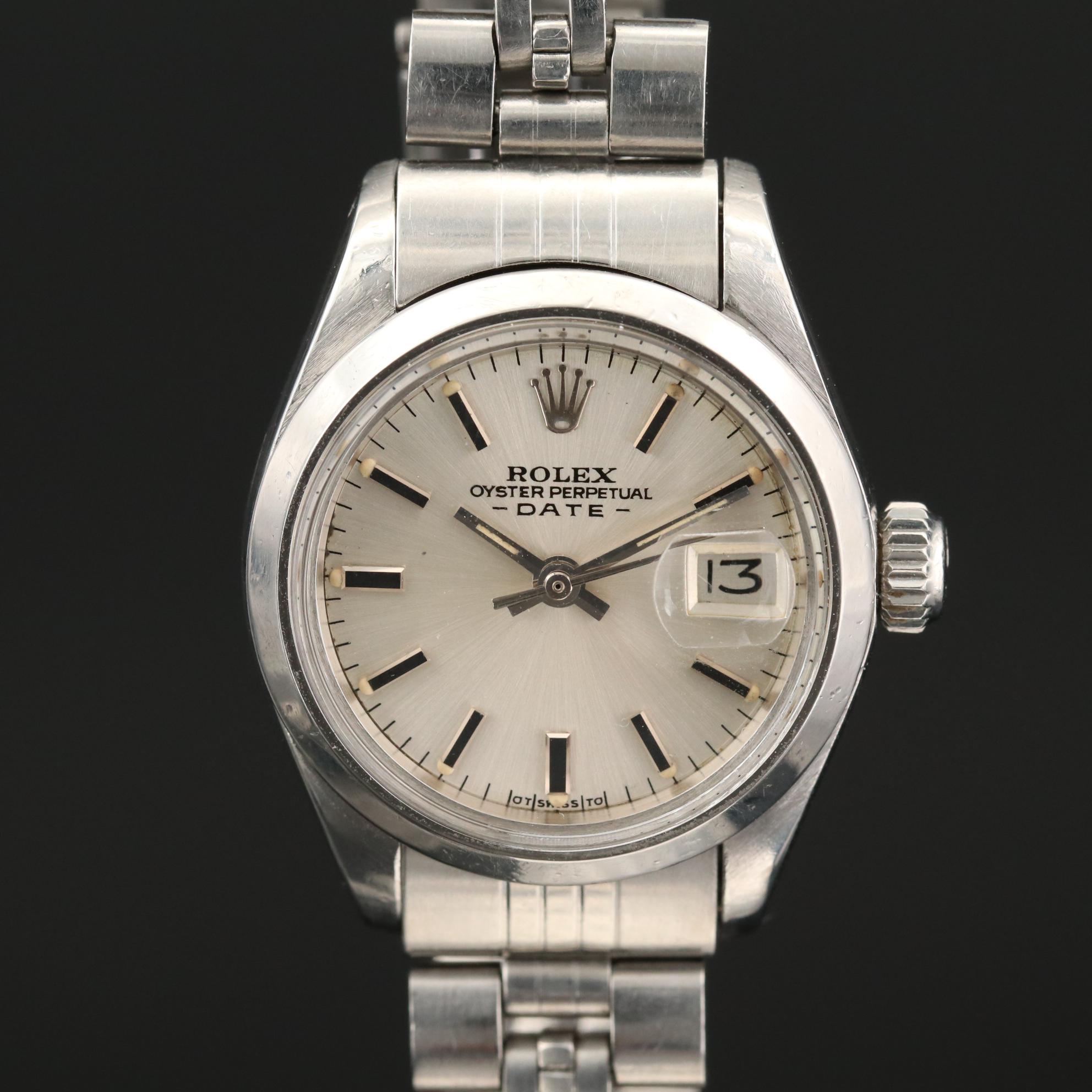 Vintage Rolex Date Stainless Steel Watch With Sigma Dial and Date Window
