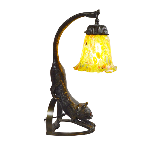 Millefiori Glass and Bronze Cat Table Lamp