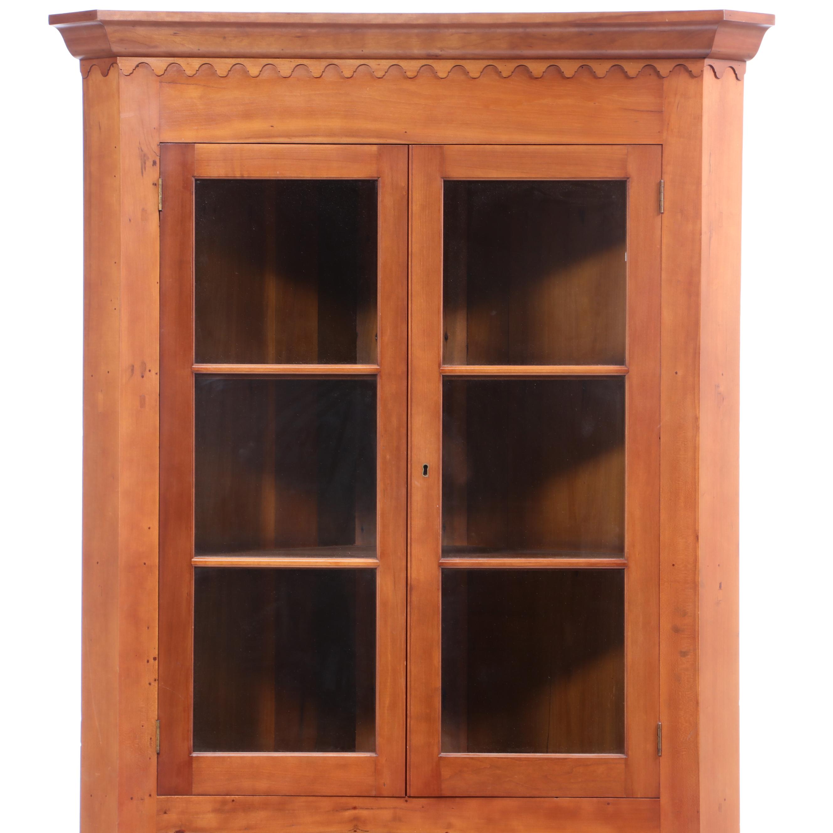 Federal Cherry Corner Cupboard with Scalloped Cornice, Early 19th Century