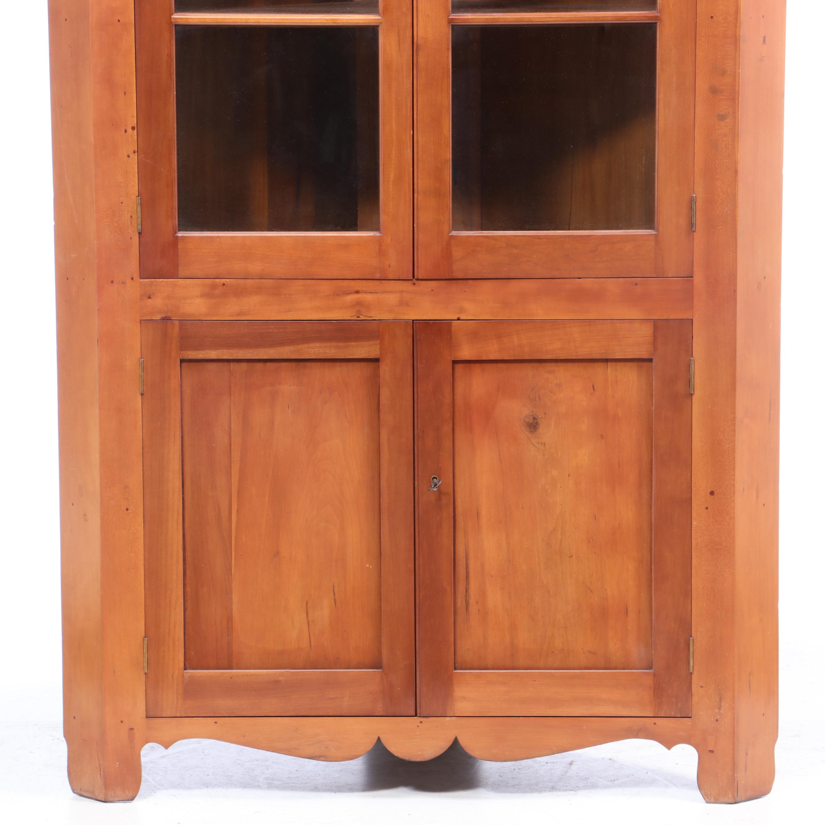 Federal Cherry Corner Cupboard with Scalloped Cornice, Early 19th Century