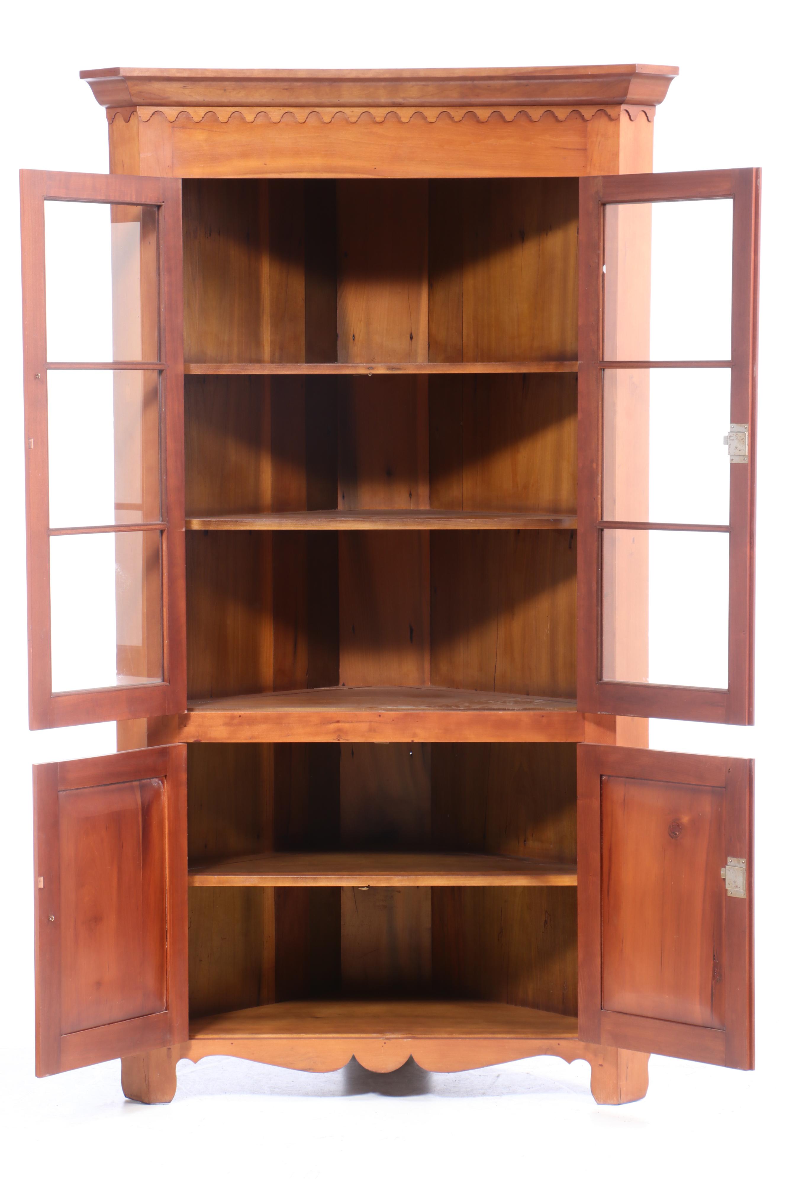 Federal Cherry Corner Cupboard with Scalloped Cornice, Early 19th Century