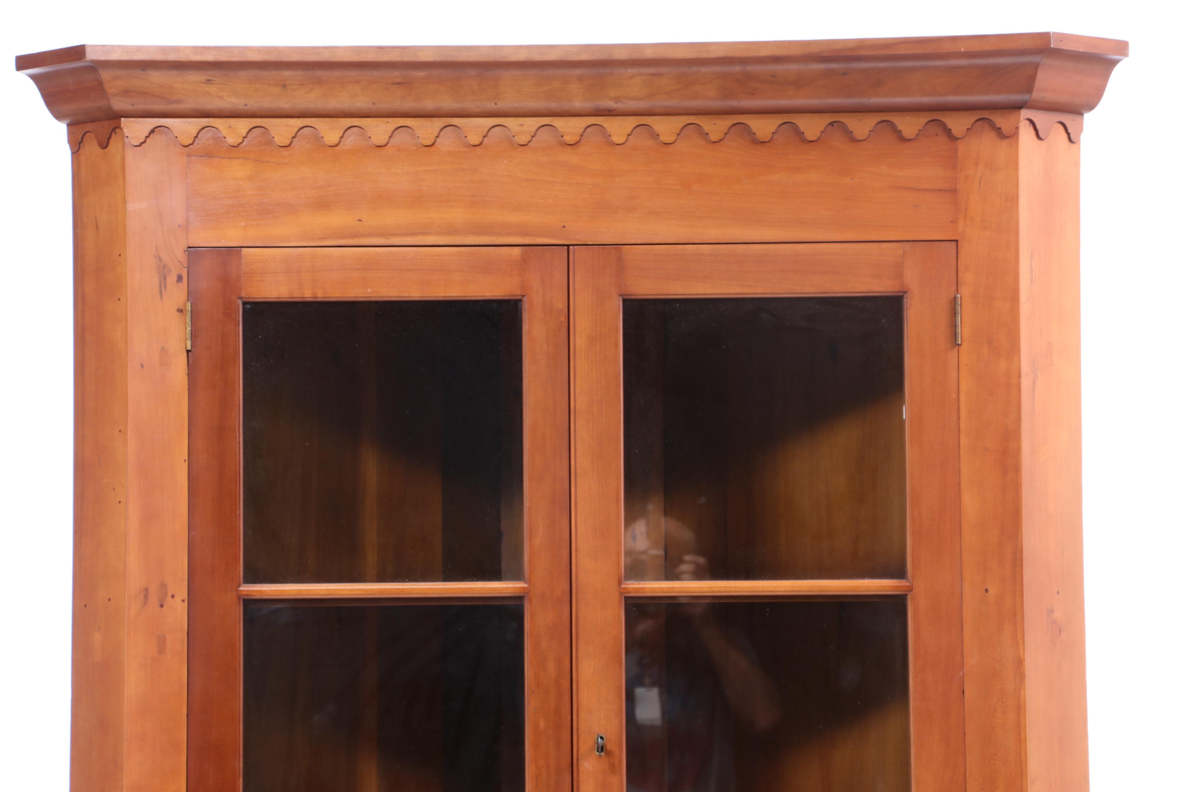Federal Cherry Corner Cupboard with Scalloped Cornice, Early 19th Century