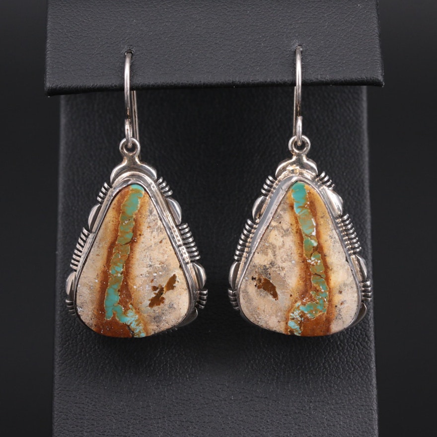 Johnny Johnson Navajo Diné Sterling Silver Turquoise in Matirx Earrings