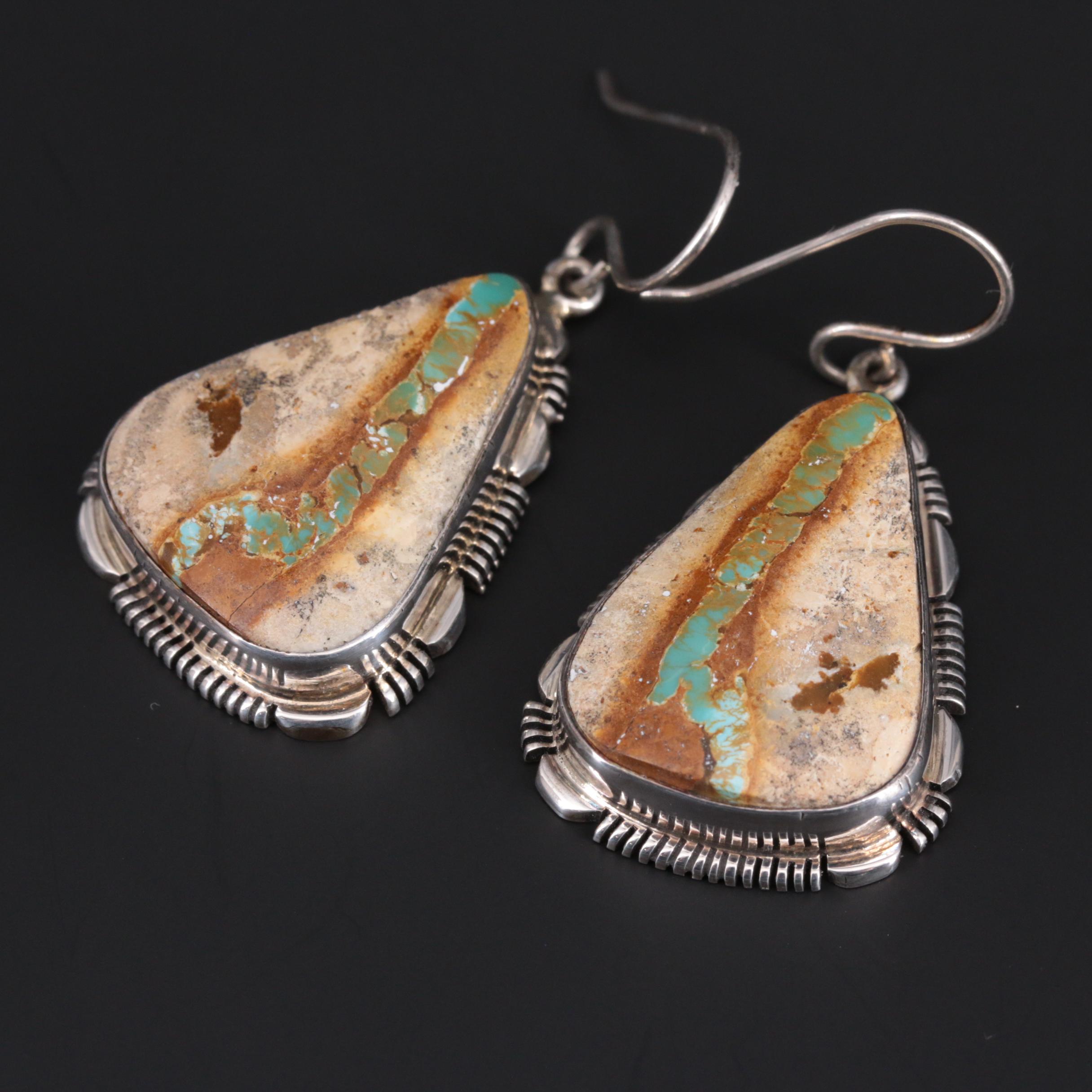 Johnny Johnson Navajo Diné Sterling Silver Turquoise in Matirx Earrings