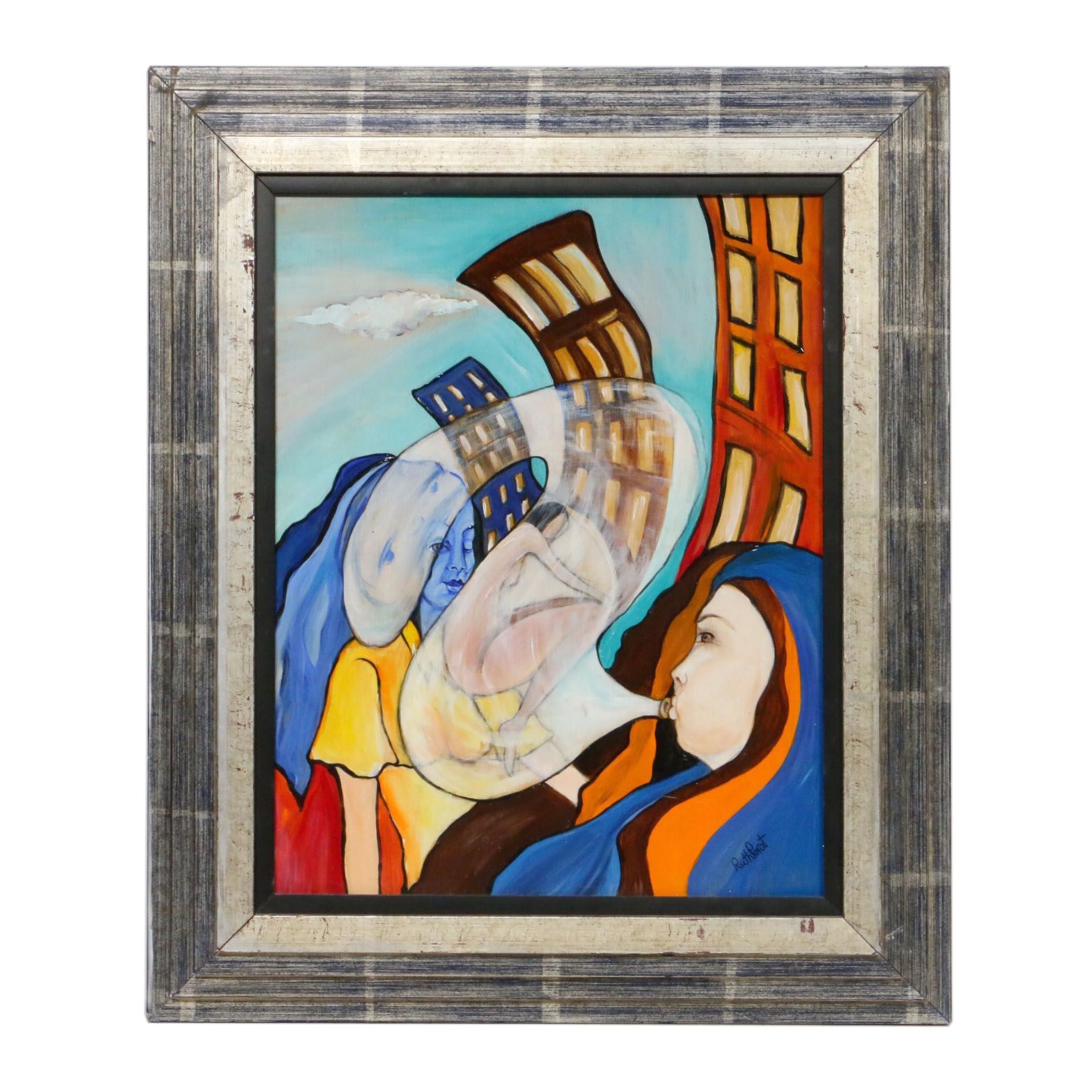 Ruth Porat Surrealist Style Oil Painting