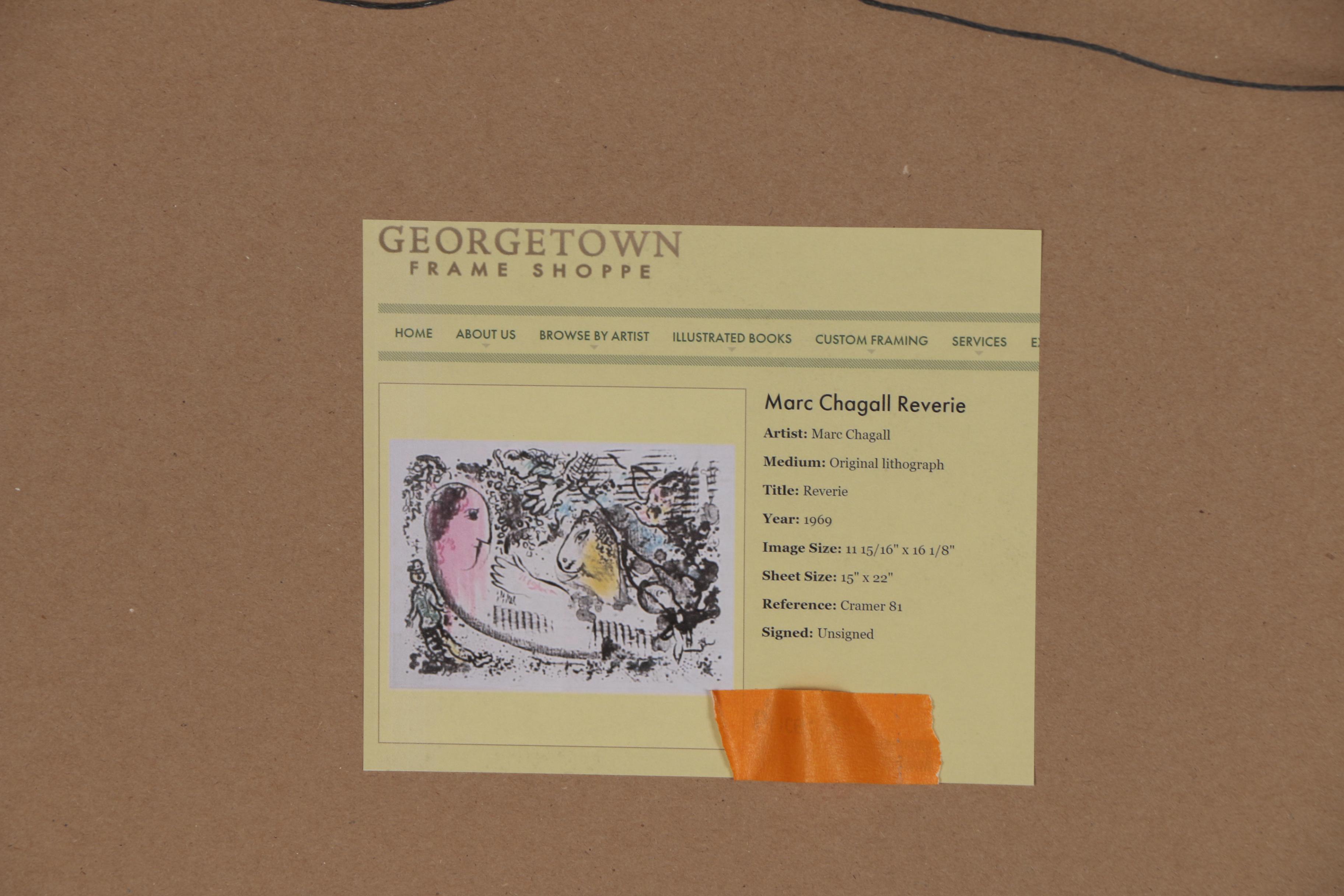 Marc Chagall Color Lithograph "Rêverie" for "Derrière le Miroir", 1969