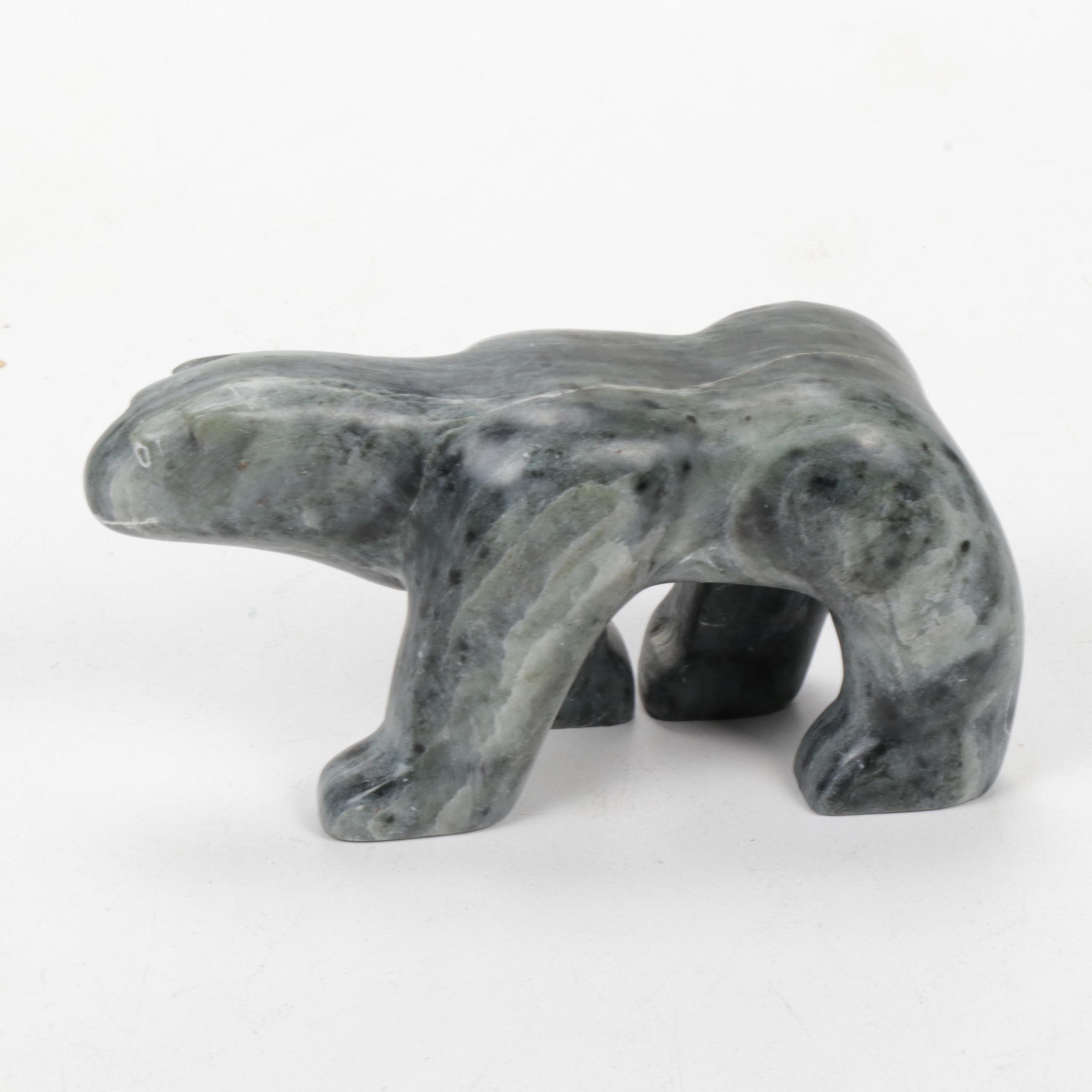 Herb Faucher Inuit Soapstone Walrus and Polar Bear Figurines, 1991-1992