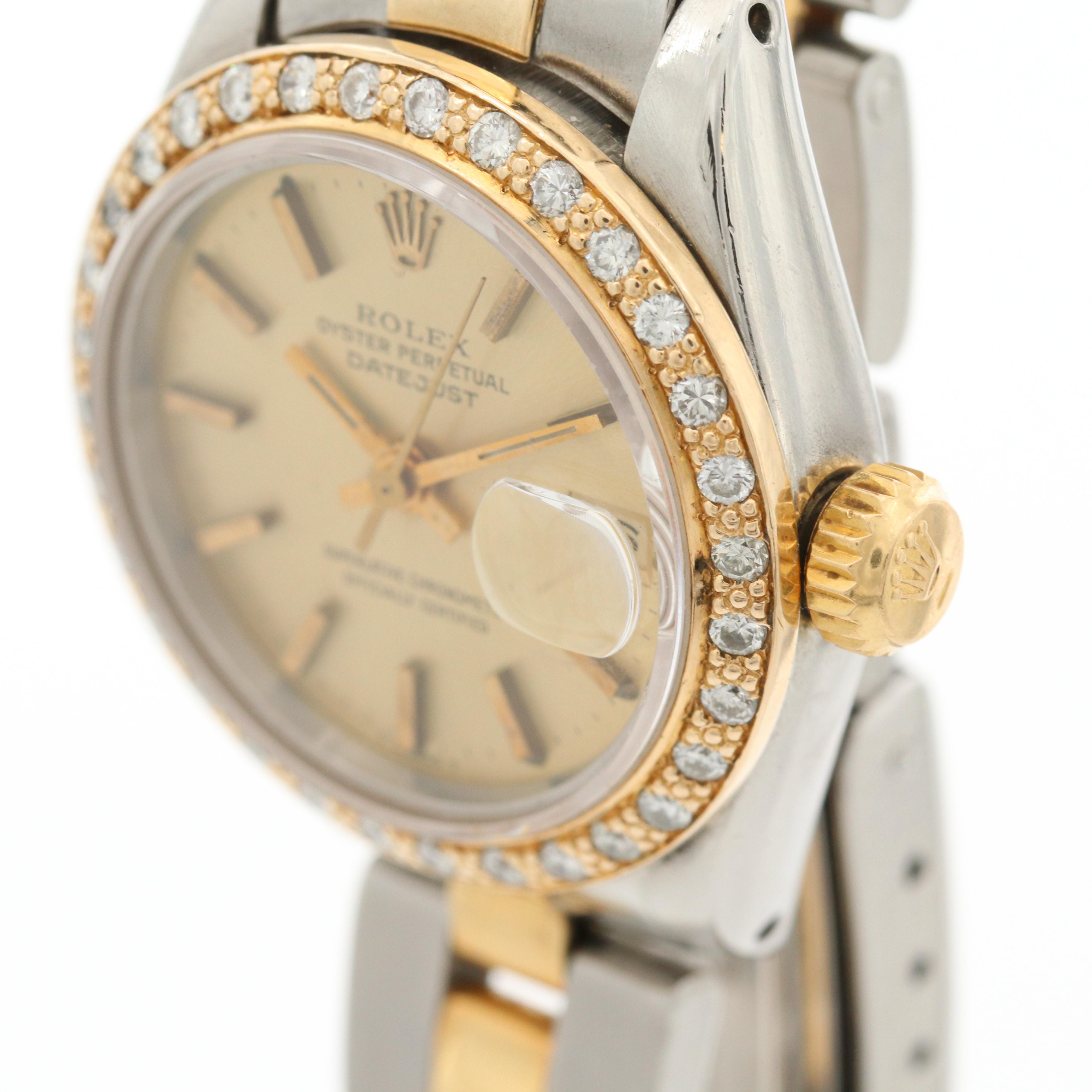 Rolex Datejust 18K Gold and Stainless Steel Watch with Diamond Bezel, 1980