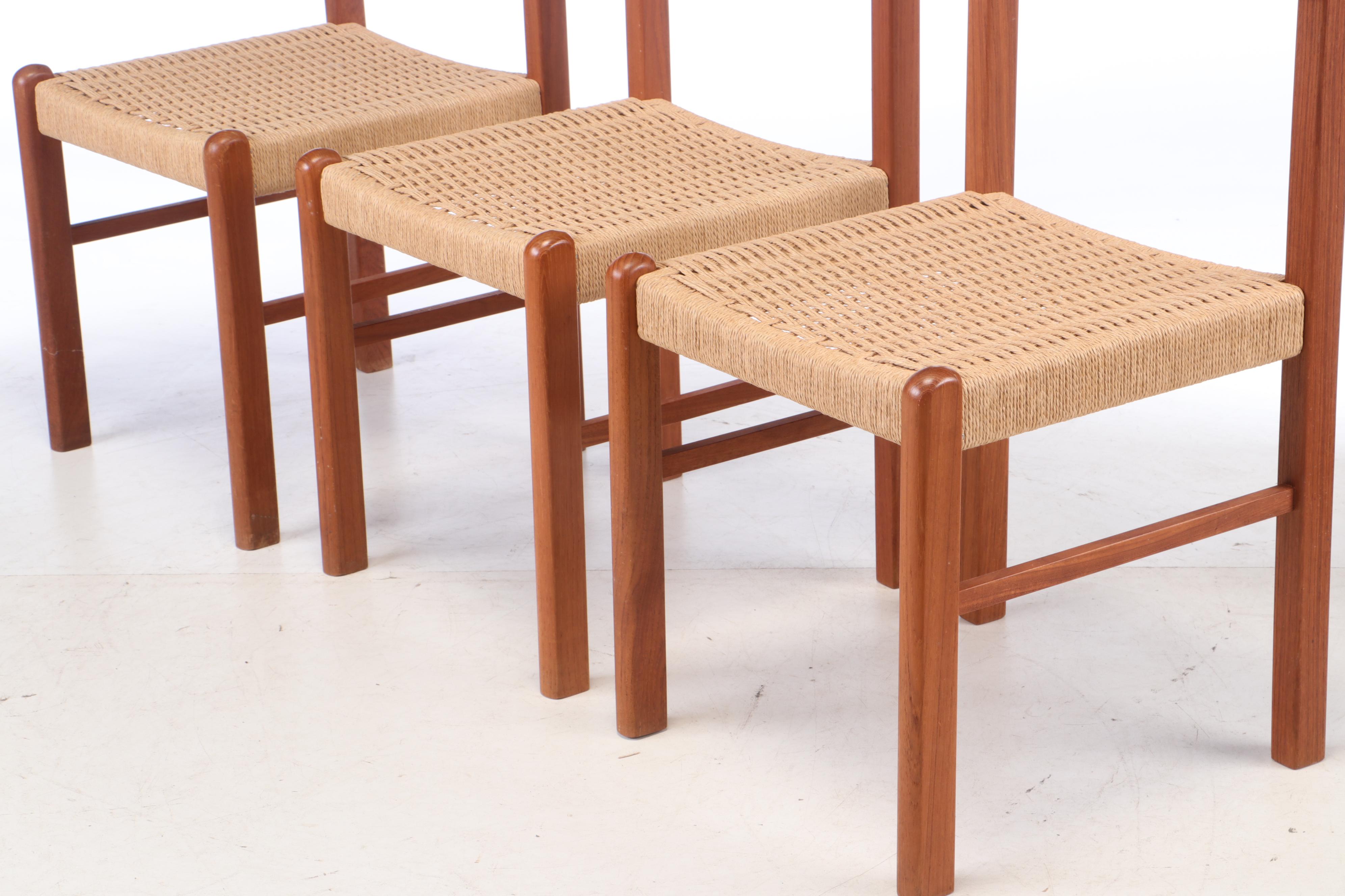 Danish Modern Style Teak and Woven Seagrass Chairs After Frem Rojle