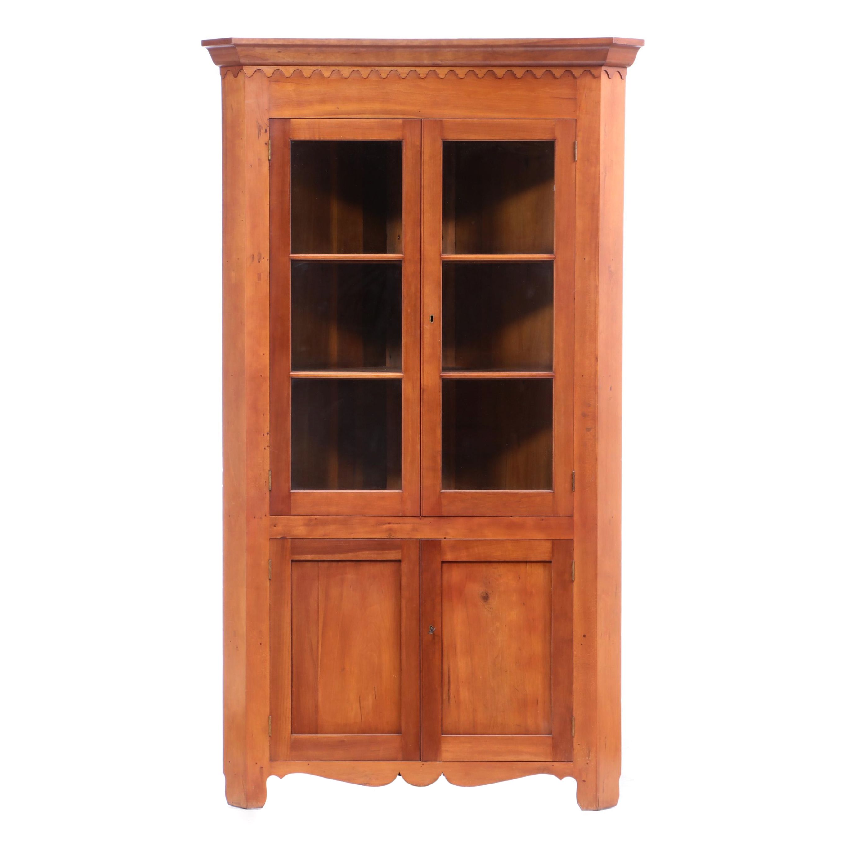 Federal Cherry Corner Cupboard with Scalloped Cornice, Early 19th Century
