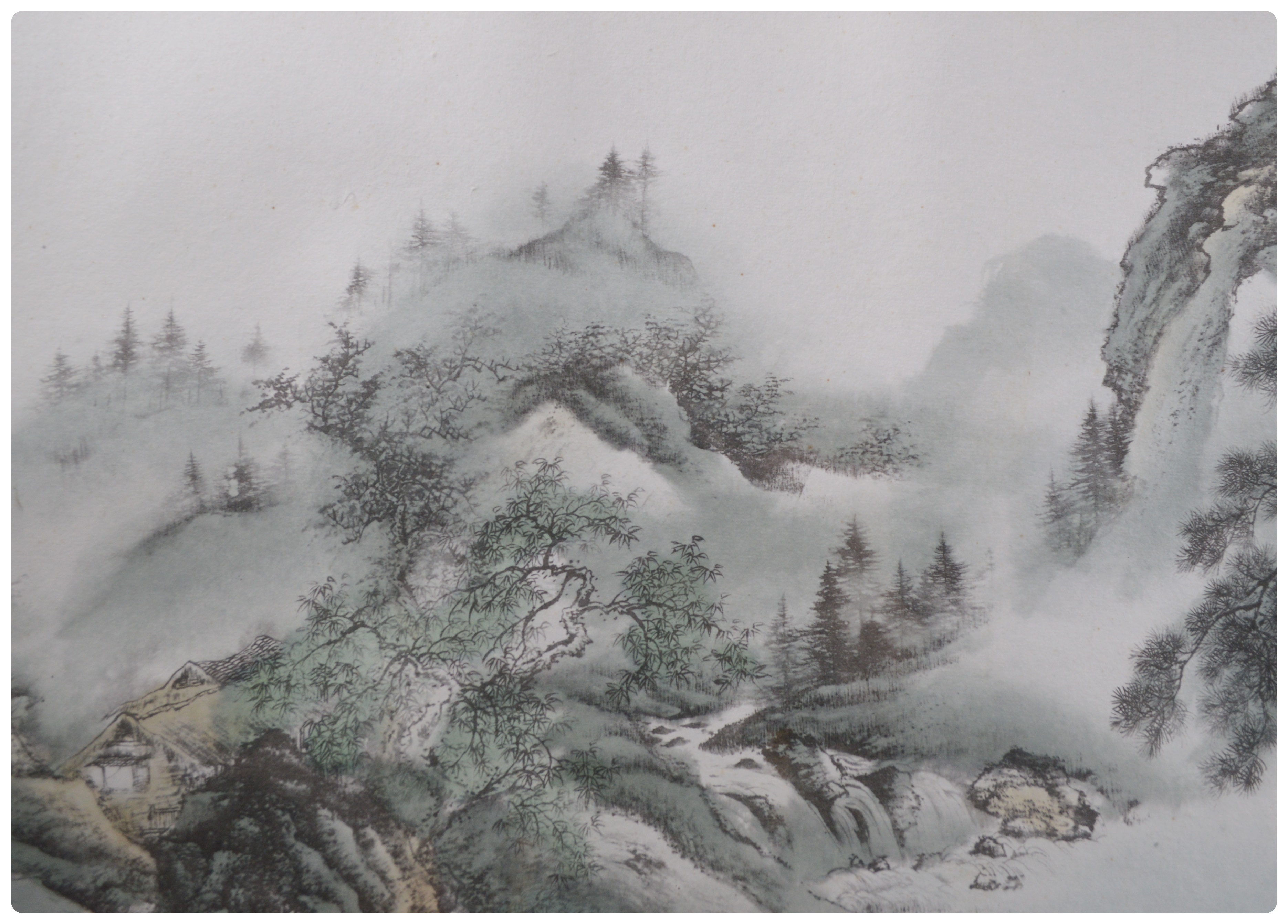 Chinese Ink and Watercolor Landscape Painting