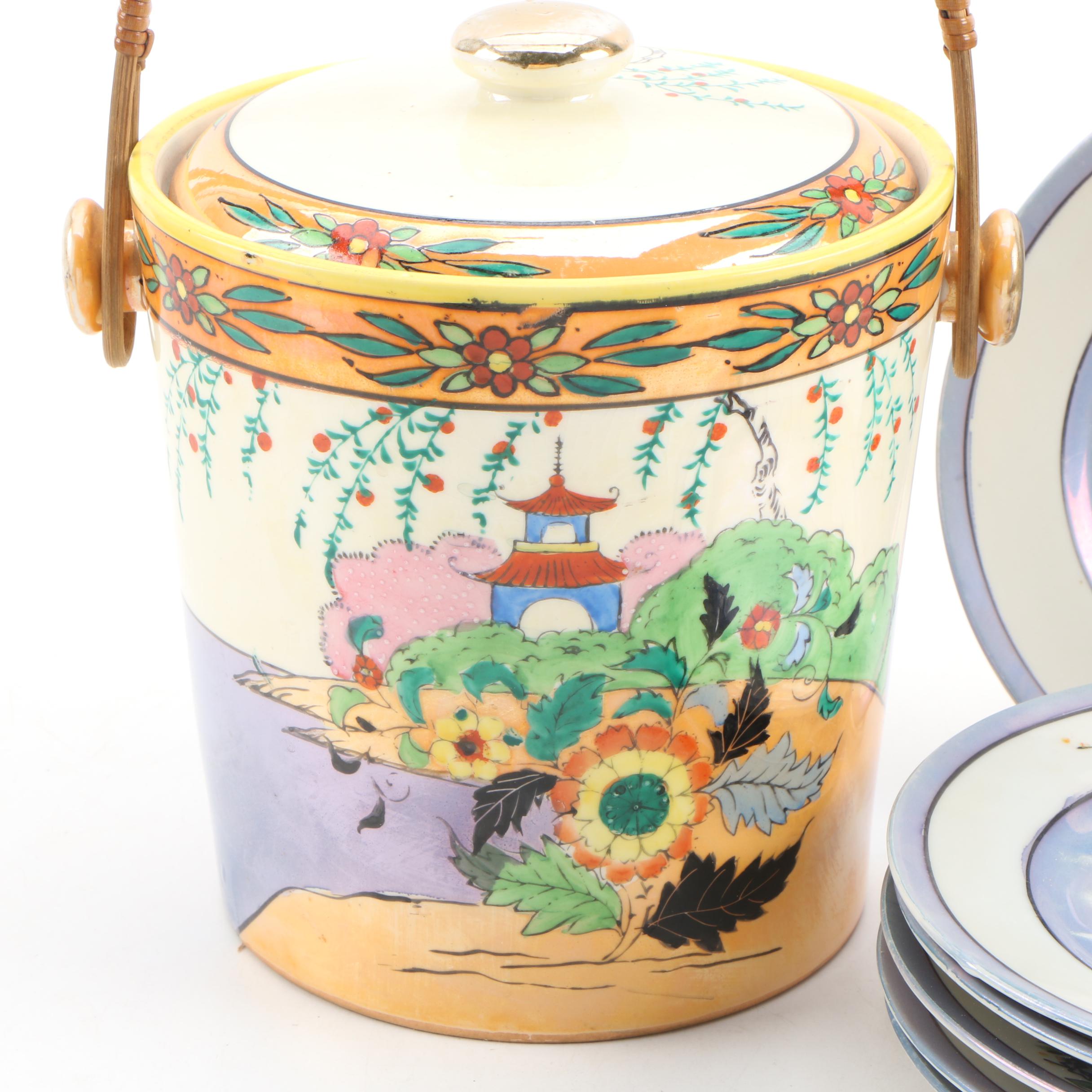 Japanese Porcelain Ice Bucket and Plates