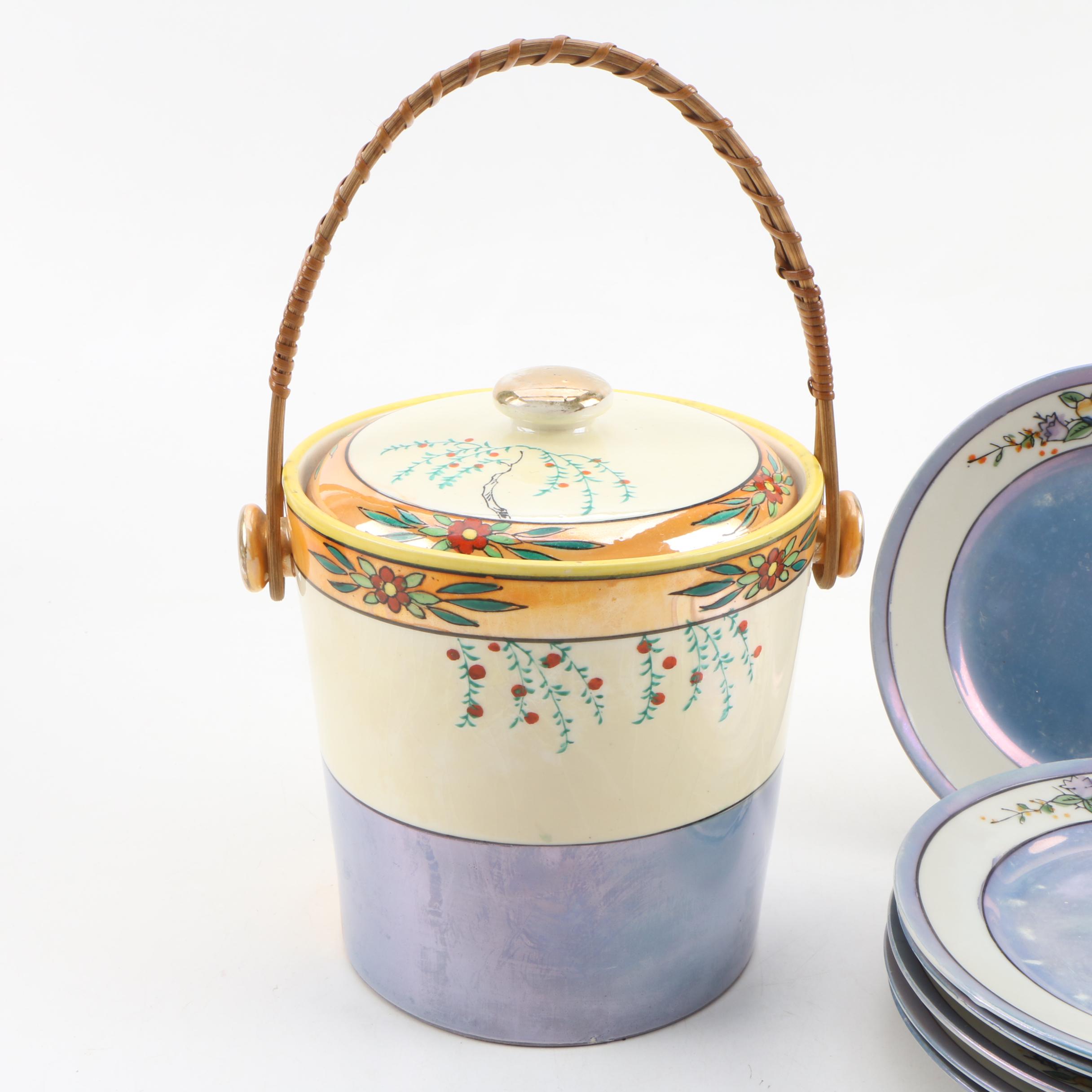 Japanese Porcelain Ice Bucket and Plates