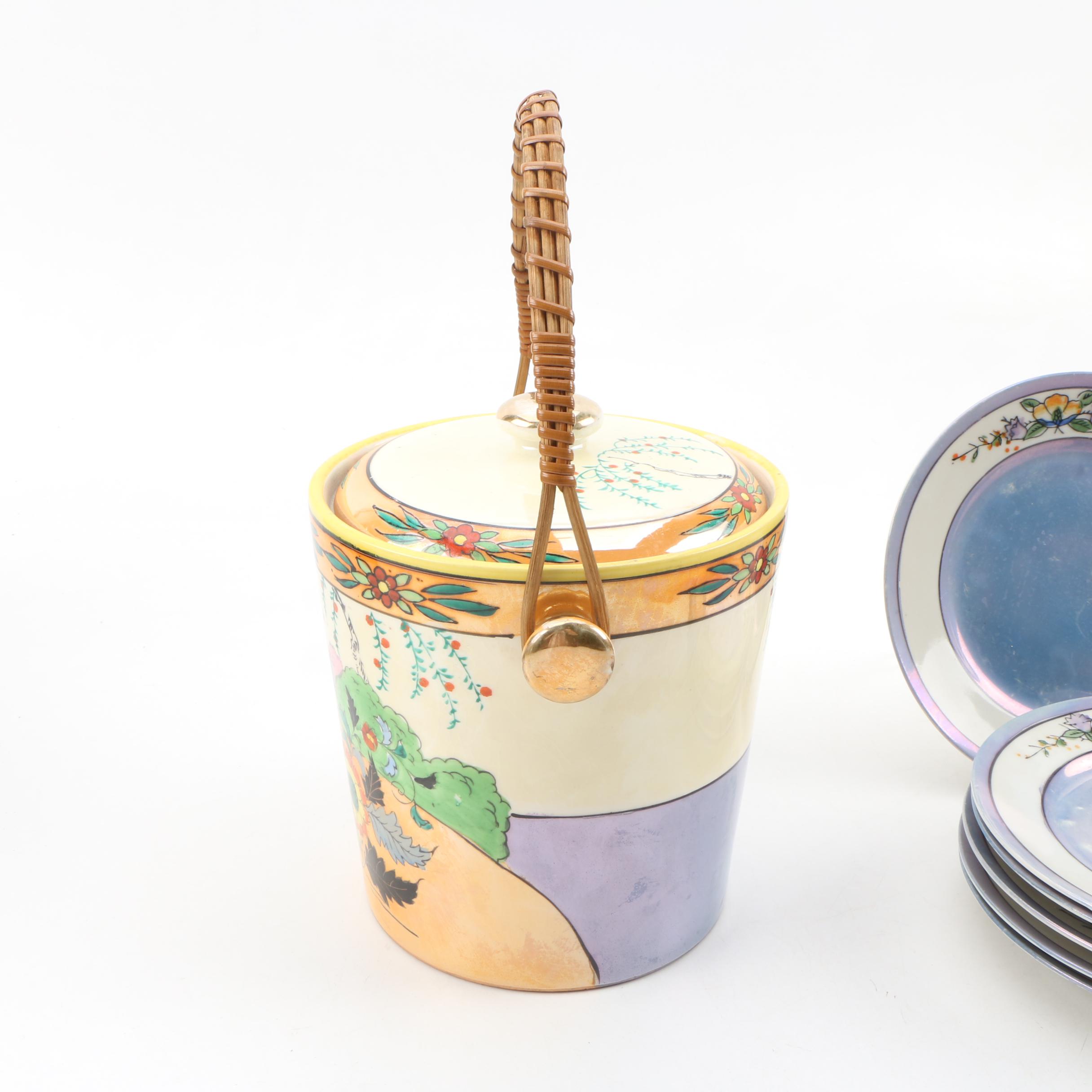 Japanese Porcelain Ice Bucket and Plates