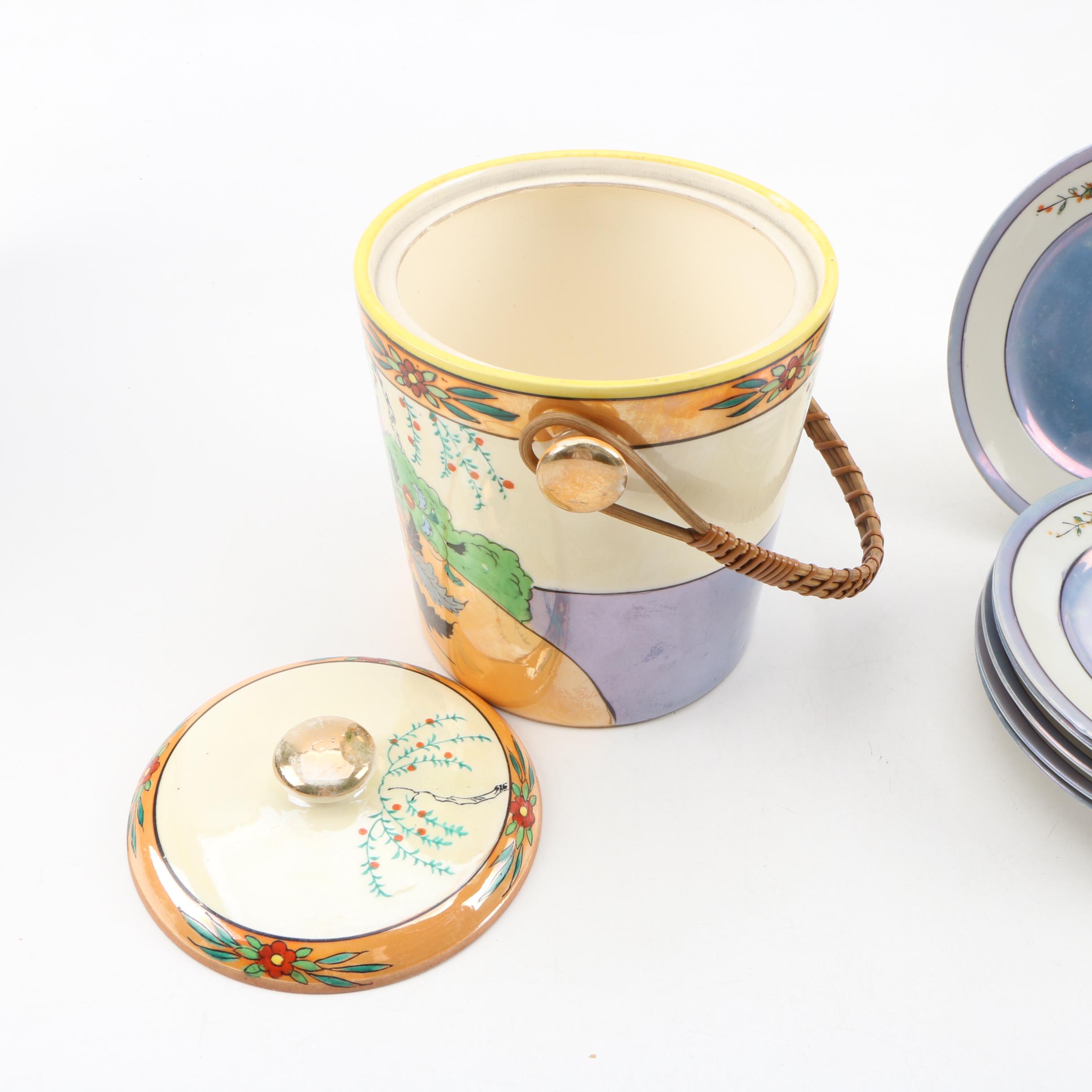 Japanese Porcelain Ice Bucket and Plates