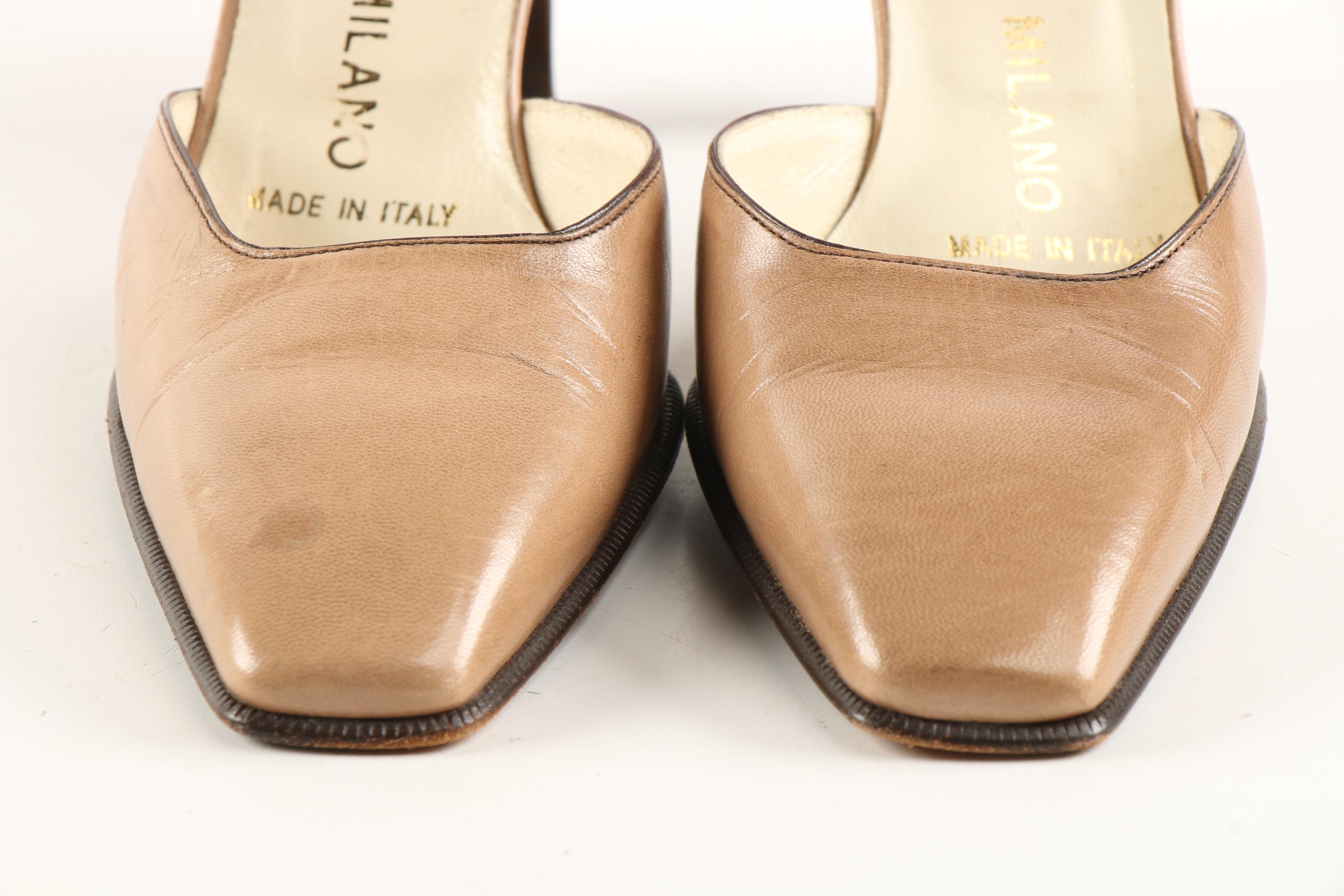 Prada Tan Leather Square-Toe D'Orsay Ankle Strap Heels