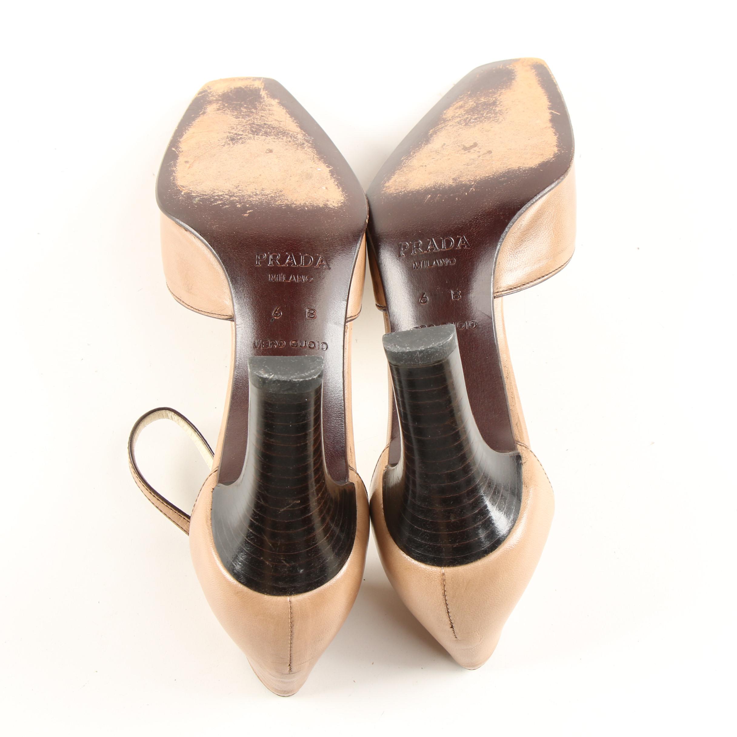 Prada Tan Leather Square-Toe D'Orsay Ankle Strap Heels