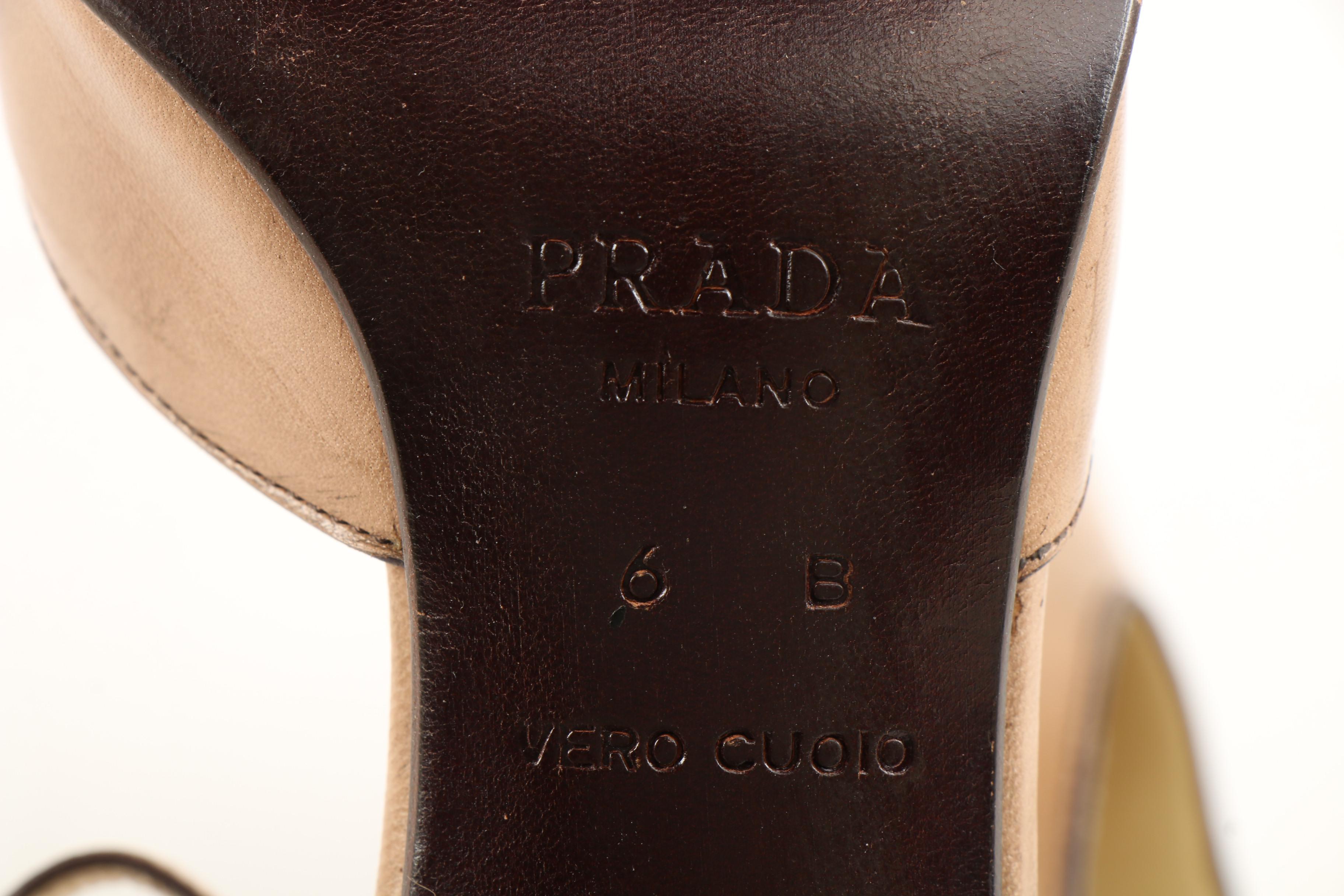 Prada Tan Leather Square-Toe D'Orsay Ankle Strap Heels