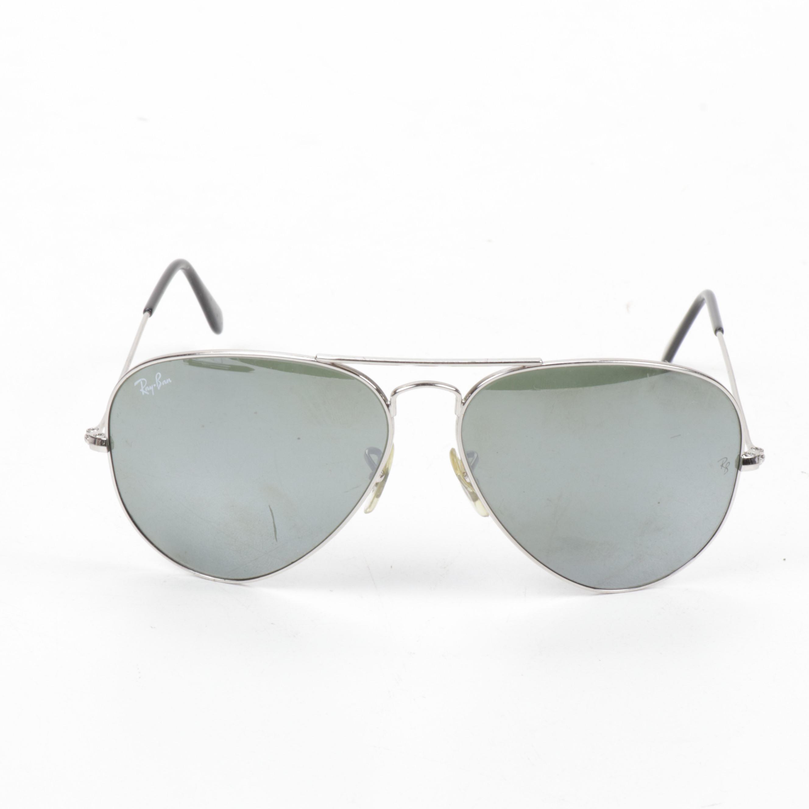 Ray-Ban Aviator Silver Grey Mirror Sunglasses with Case