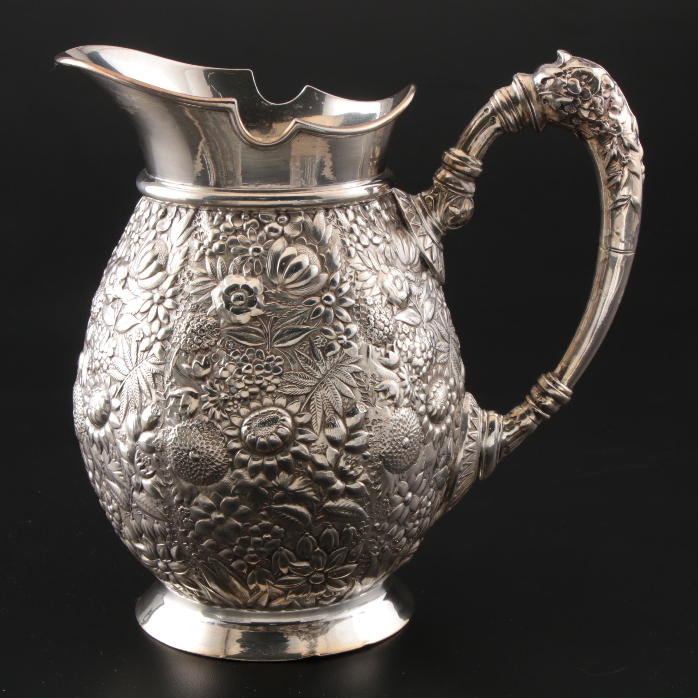 Rogers, Smith & Co. Repoussé Silver Plate Water Pitcher, Late 19th Century
