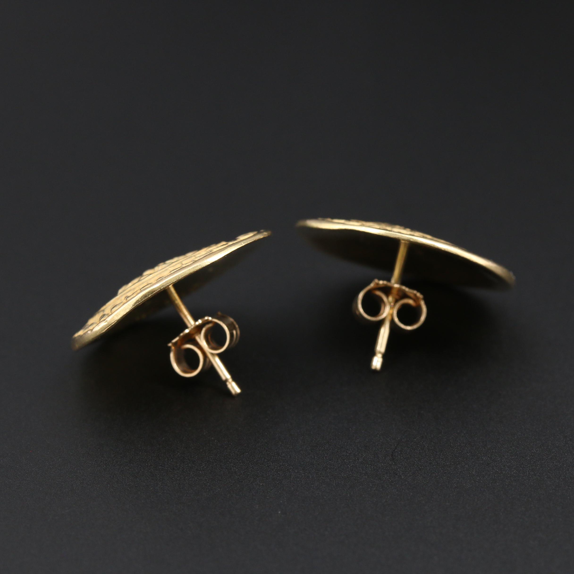 18K Yellow Gold Button Earrings