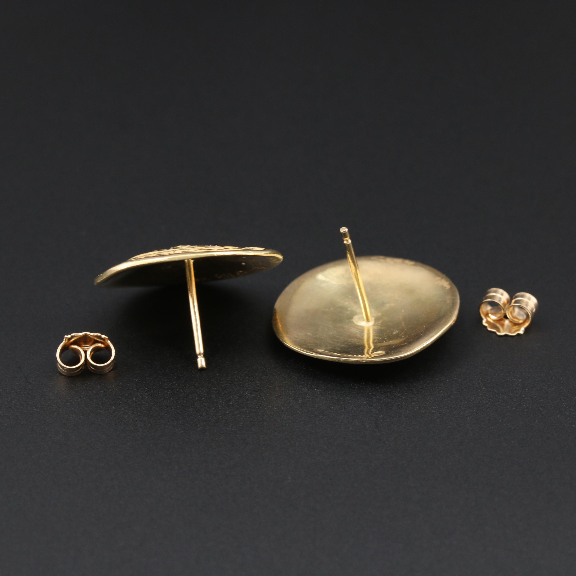 18K Yellow Gold Button Earrings