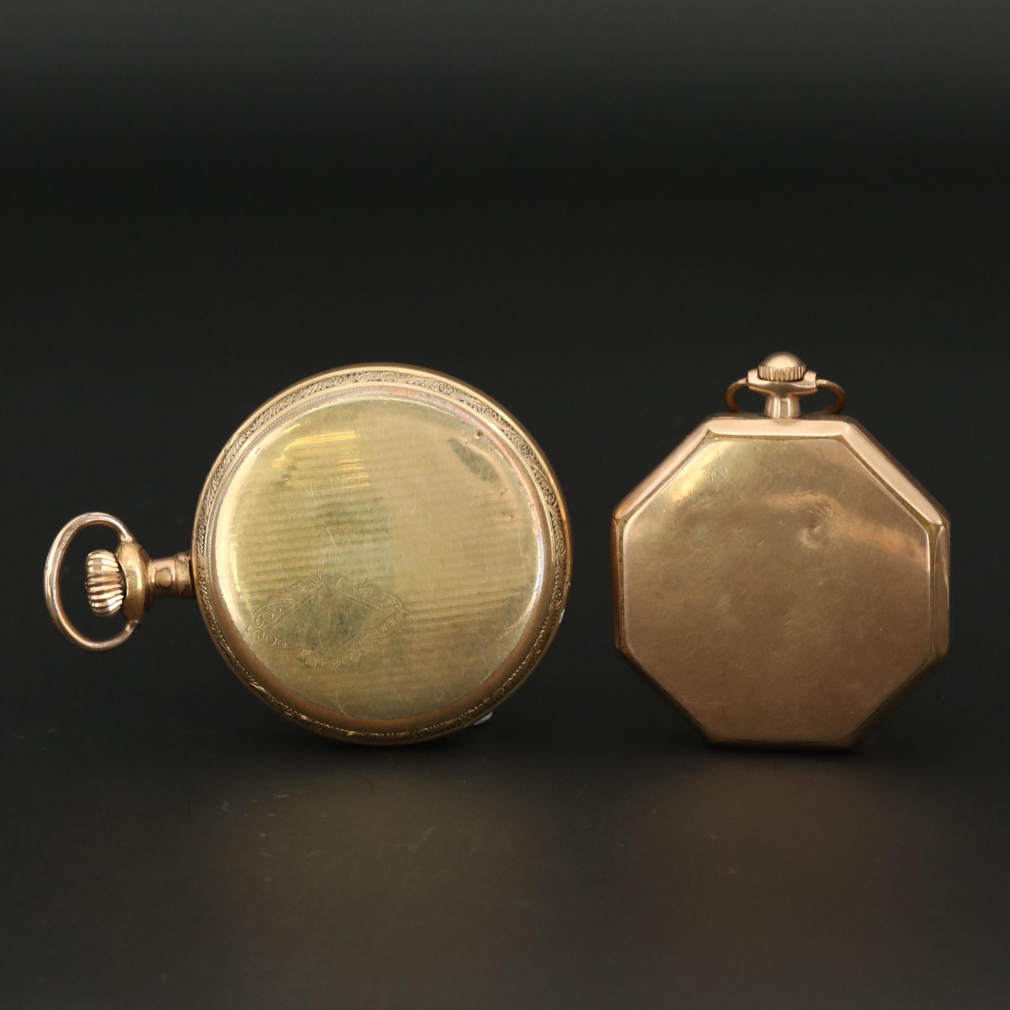 Antique Waltham Gold Filled Sidewinder and Octagonal Pocket Watches