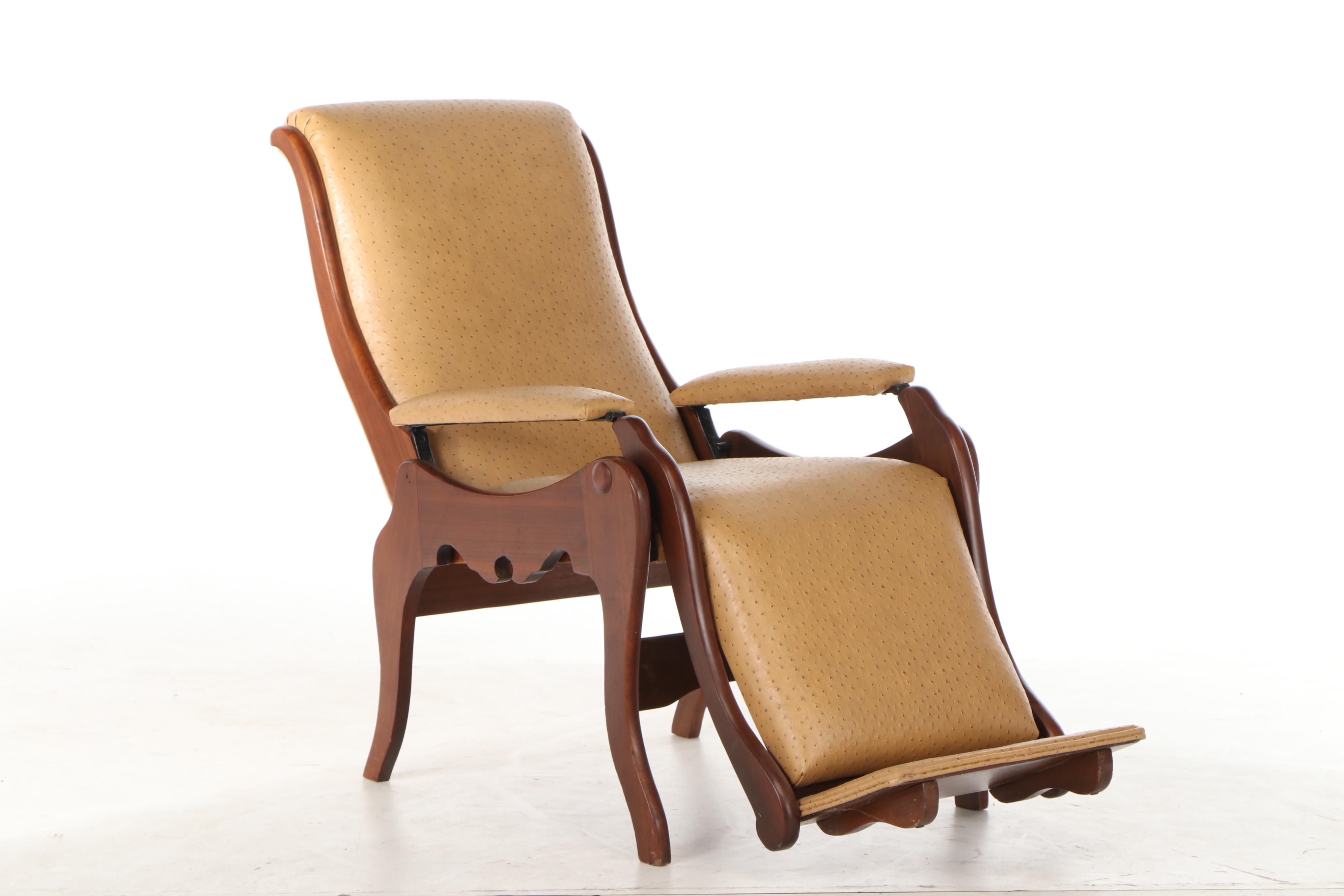 Early Victorian Walnut Invalid or Barber's Reclining Chair, Mid-19th Century