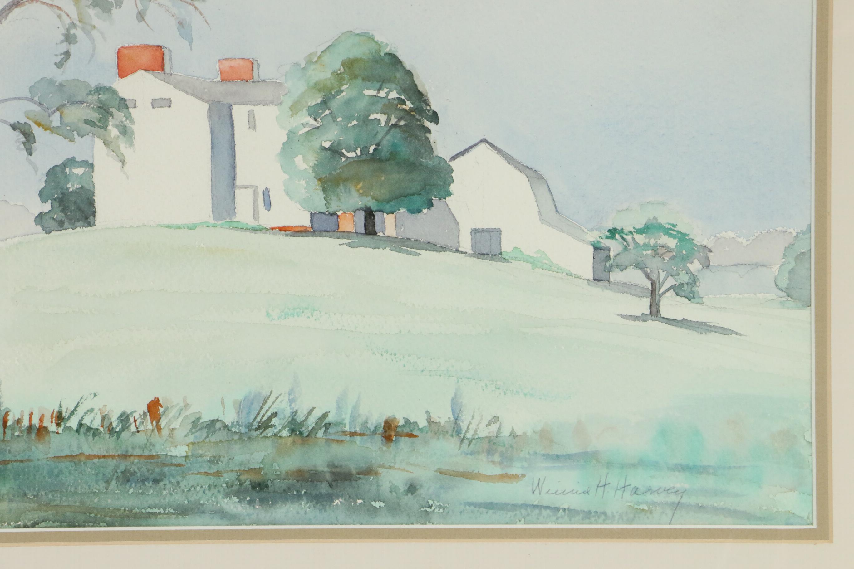 Winnie H. Harvey Farmhouses Landscape Watercolor Painting