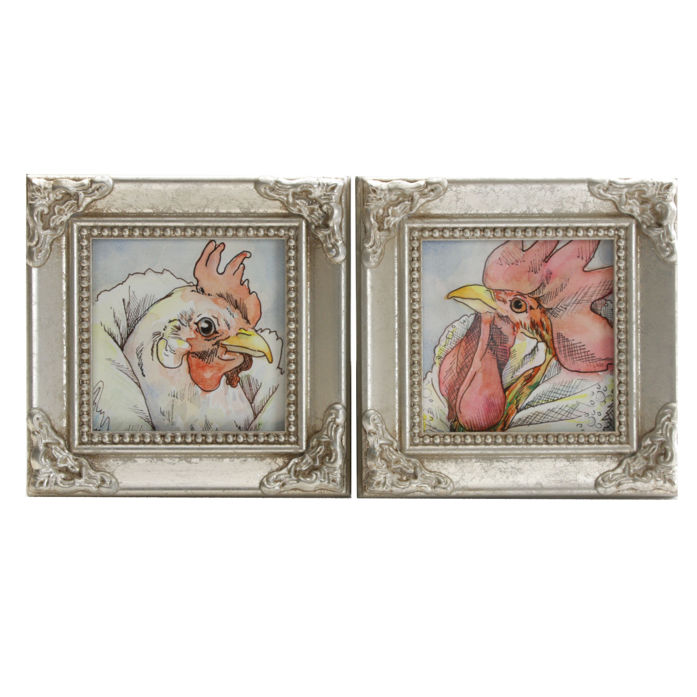 Chicken Anthropomorphic Portrait Watercolor Paintings