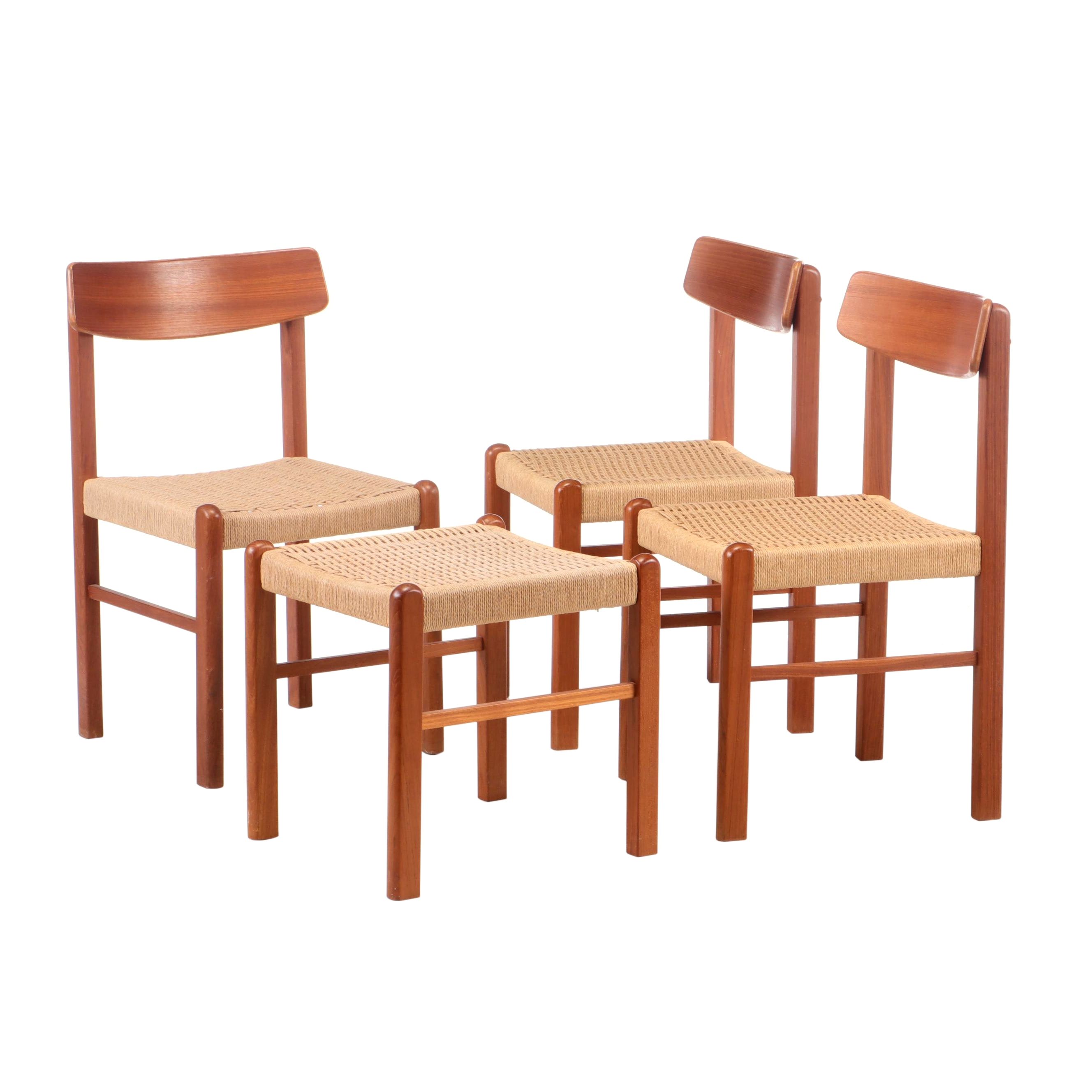 Danish Modern Style Teak and Woven Seagrass Chairs After Frem Rojle