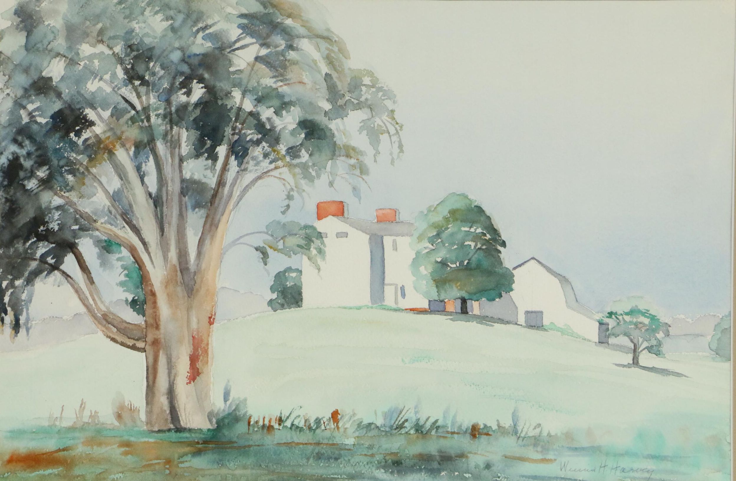 Winnie H. Harvey Farmhouses Landscape Watercolor Painting
