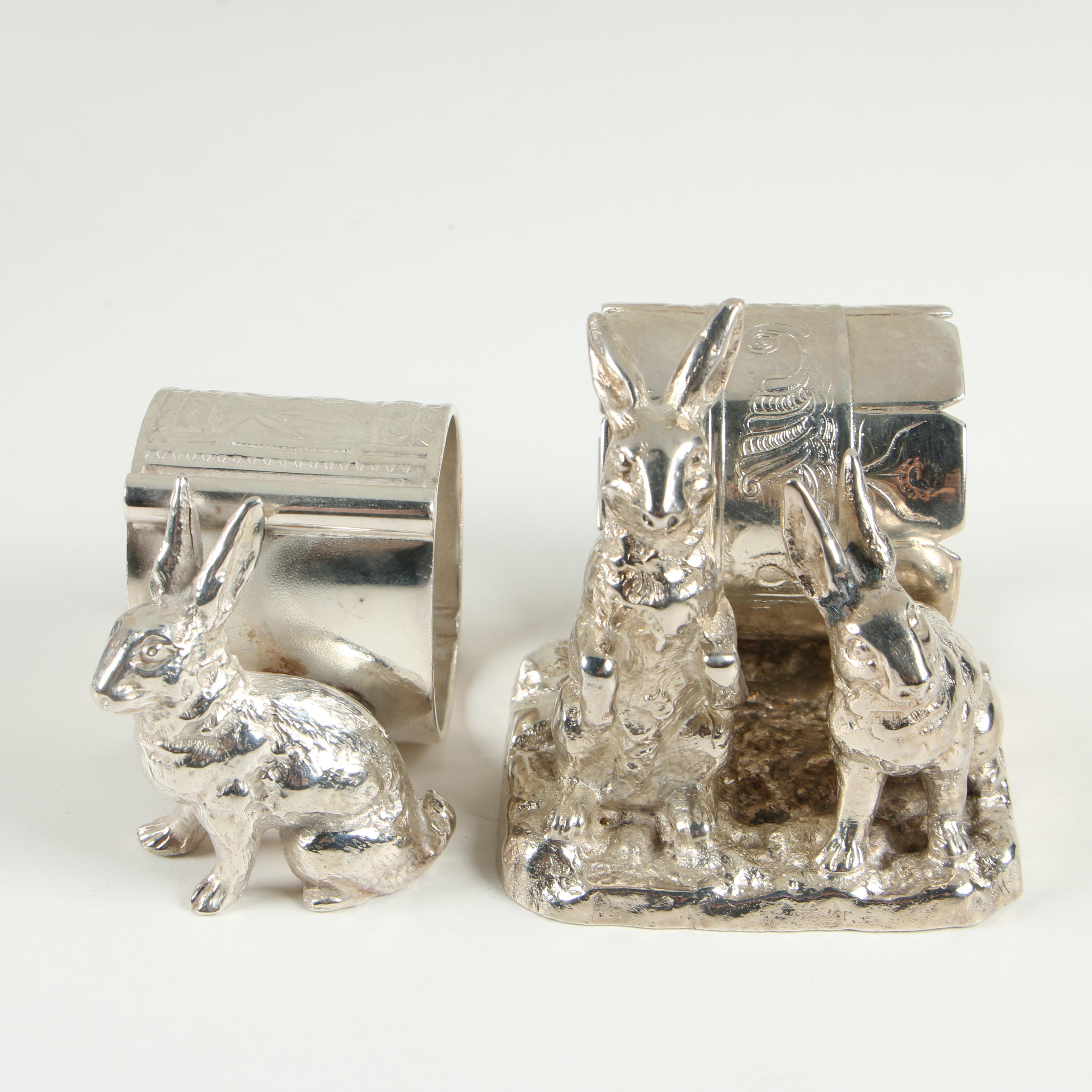 Pairpoint Mfg. Silver Plate Rabbit Figural Napkin Rings