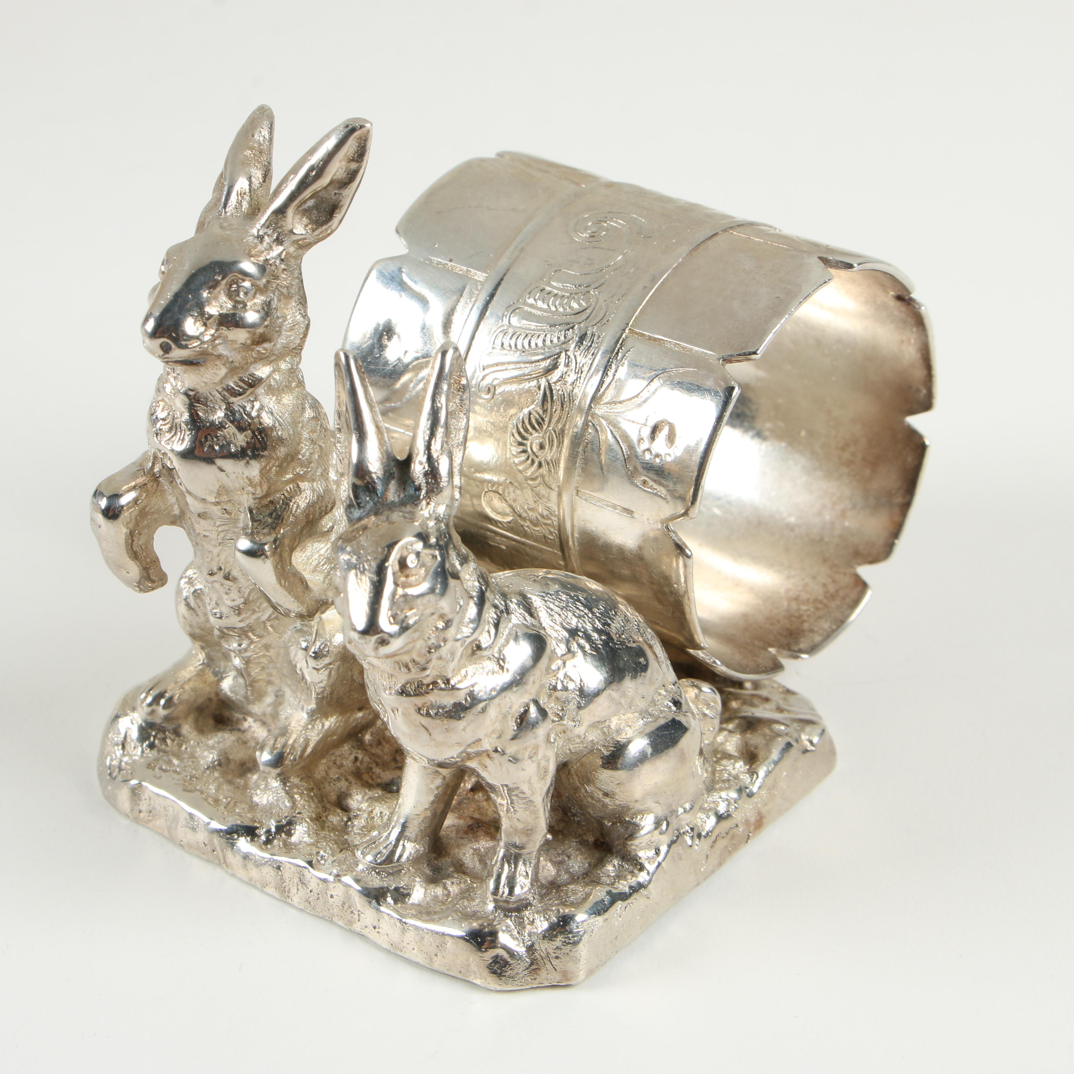 Pairpoint Mfg. Silver Plate Rabbit Figural Napkin Rings