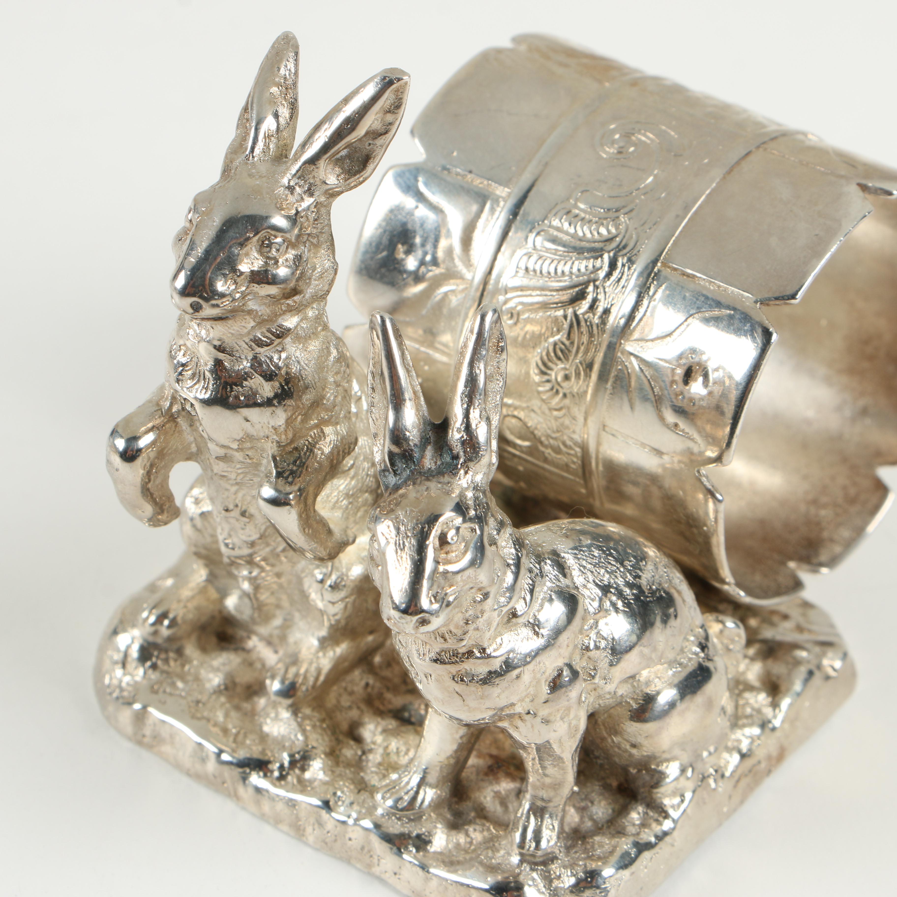 Pairpoint Mfg. Silver Plate Rabbit Figural Napkin Rings