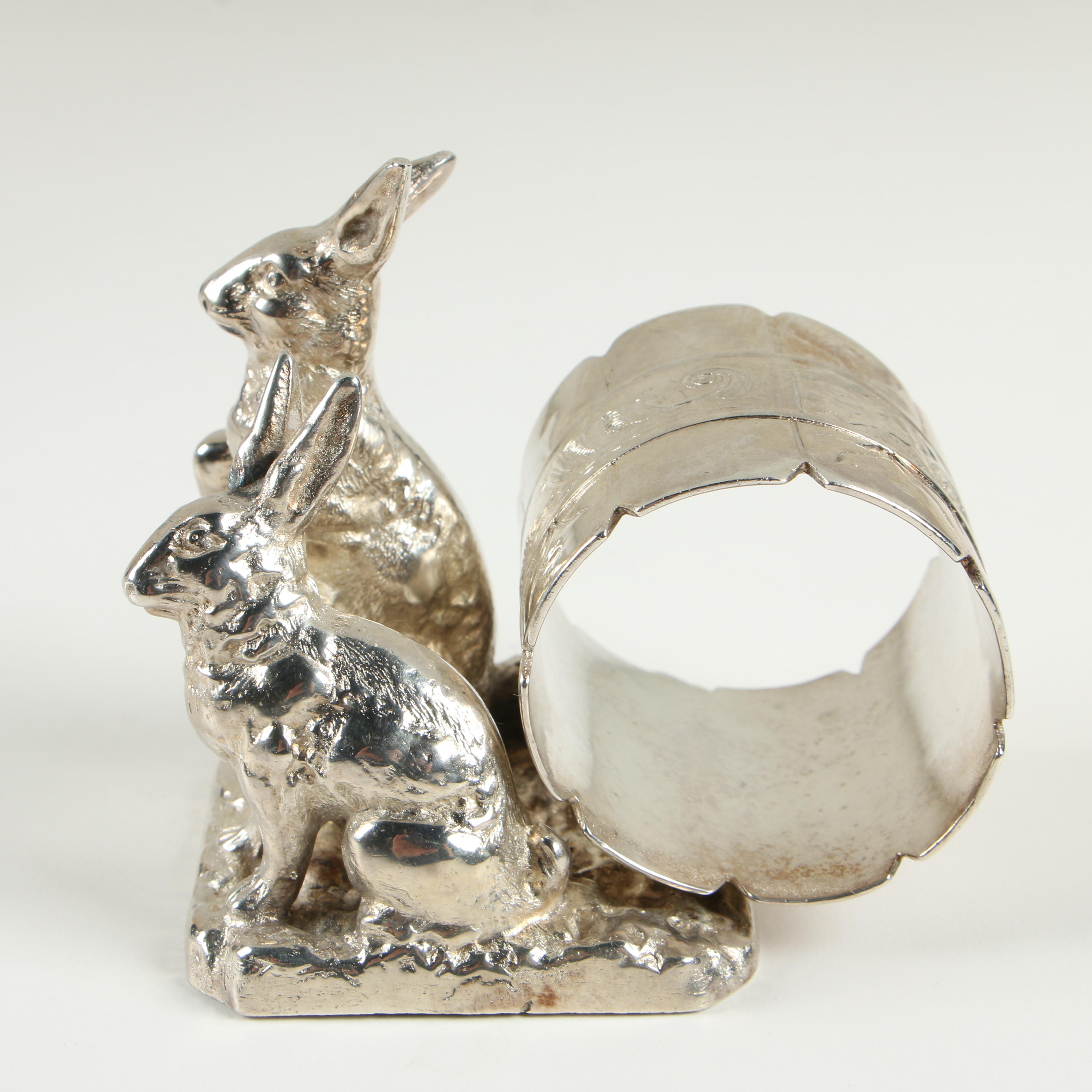 Pairpoint Mfg. Silver Plate Rabbit Figural Napkin Rings