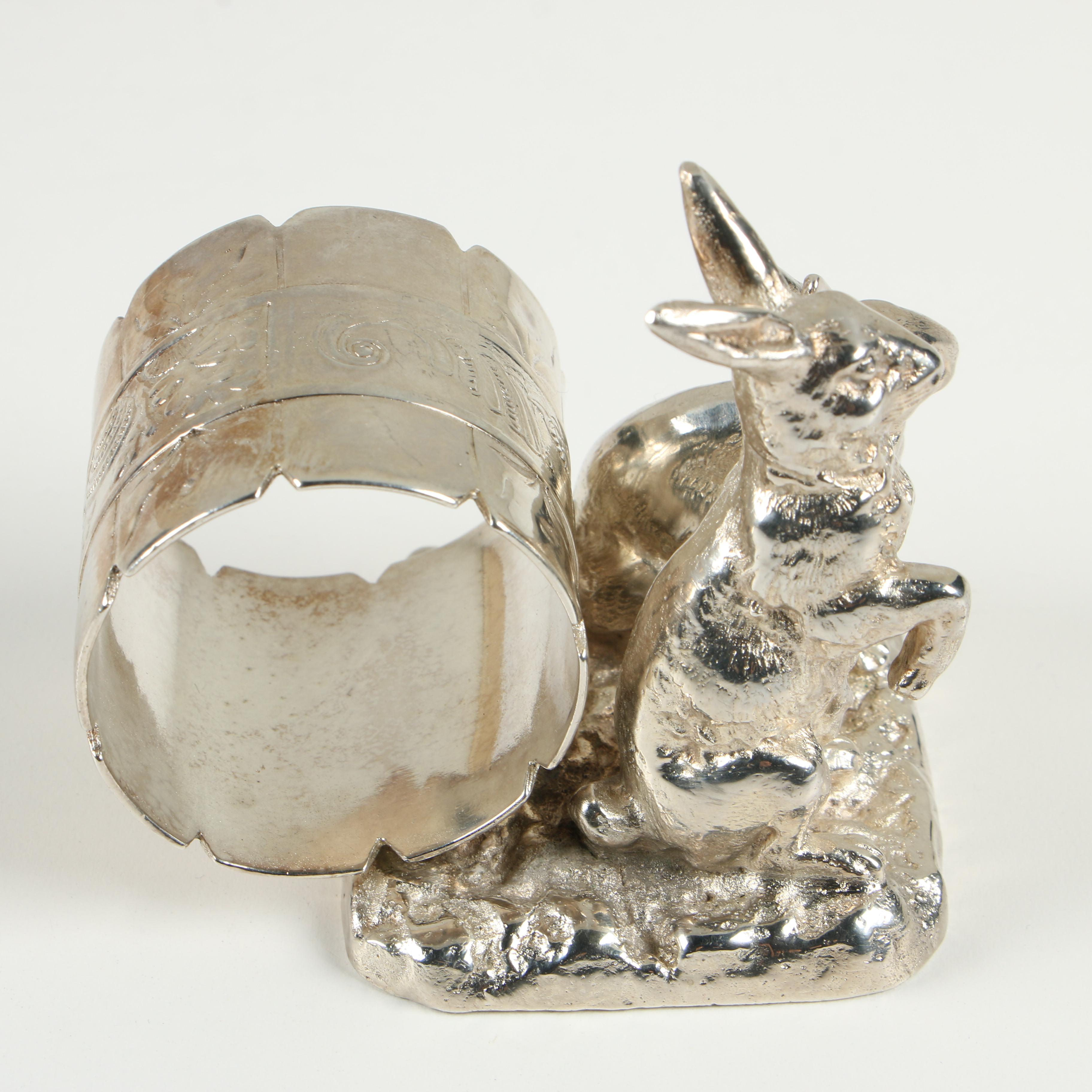 Pairpoint Mfg. Silver Plate Rabbit Figural Napkin Rings