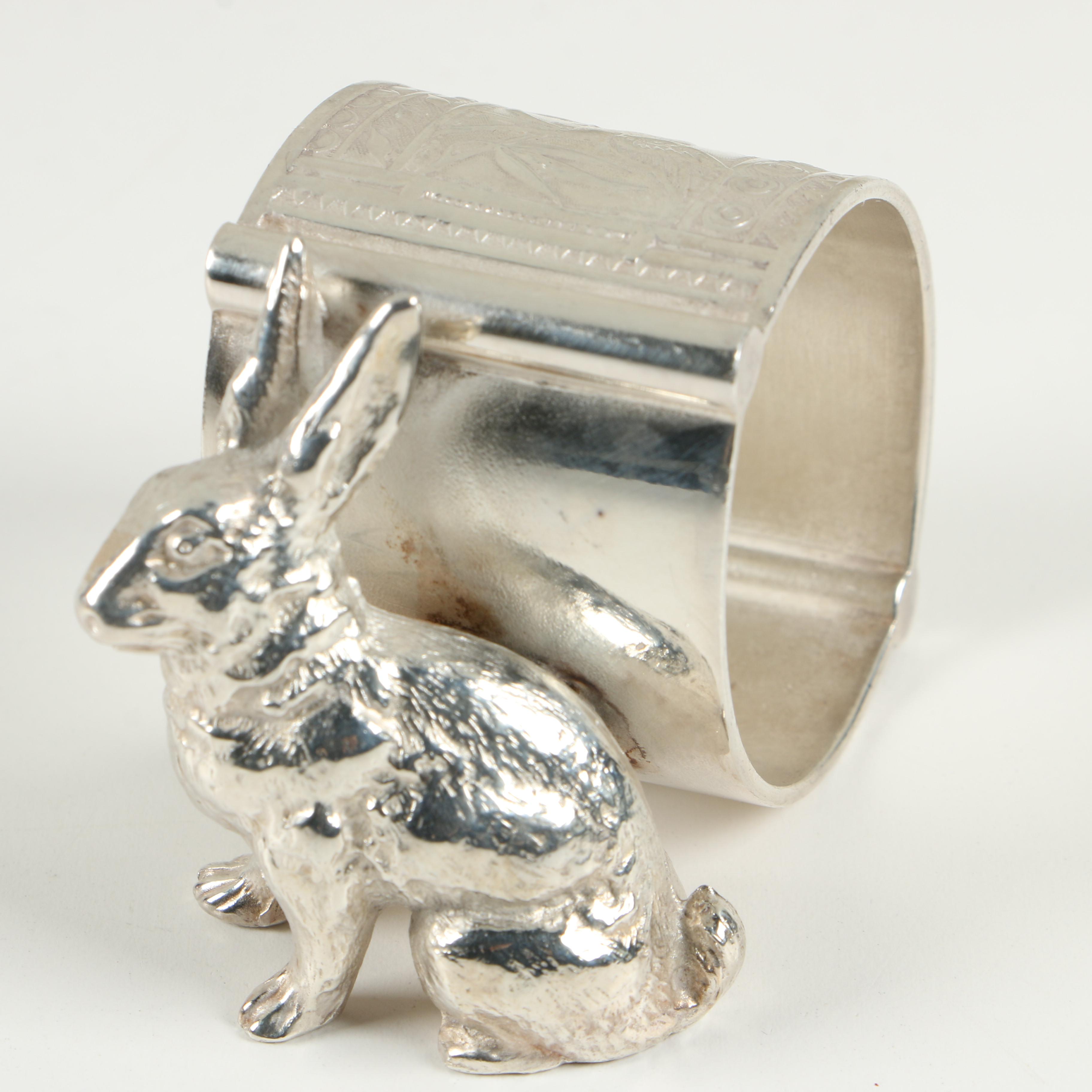 Pairpoint Mfg. Silver Plate Rabbit Figural Napkin Rings