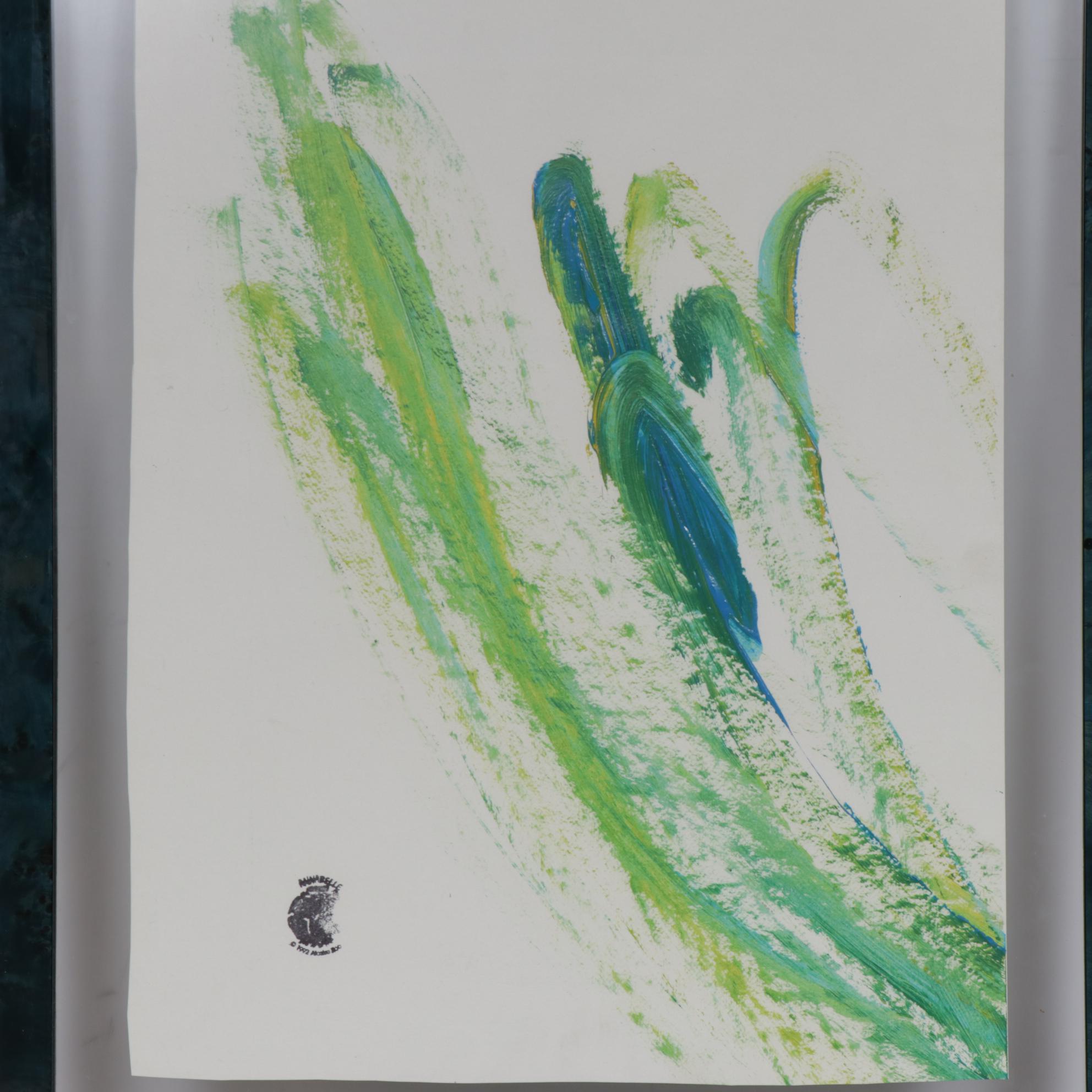 Annabelle the Elephant Acrylic Painting "Blue Grass Daze," circa 1993