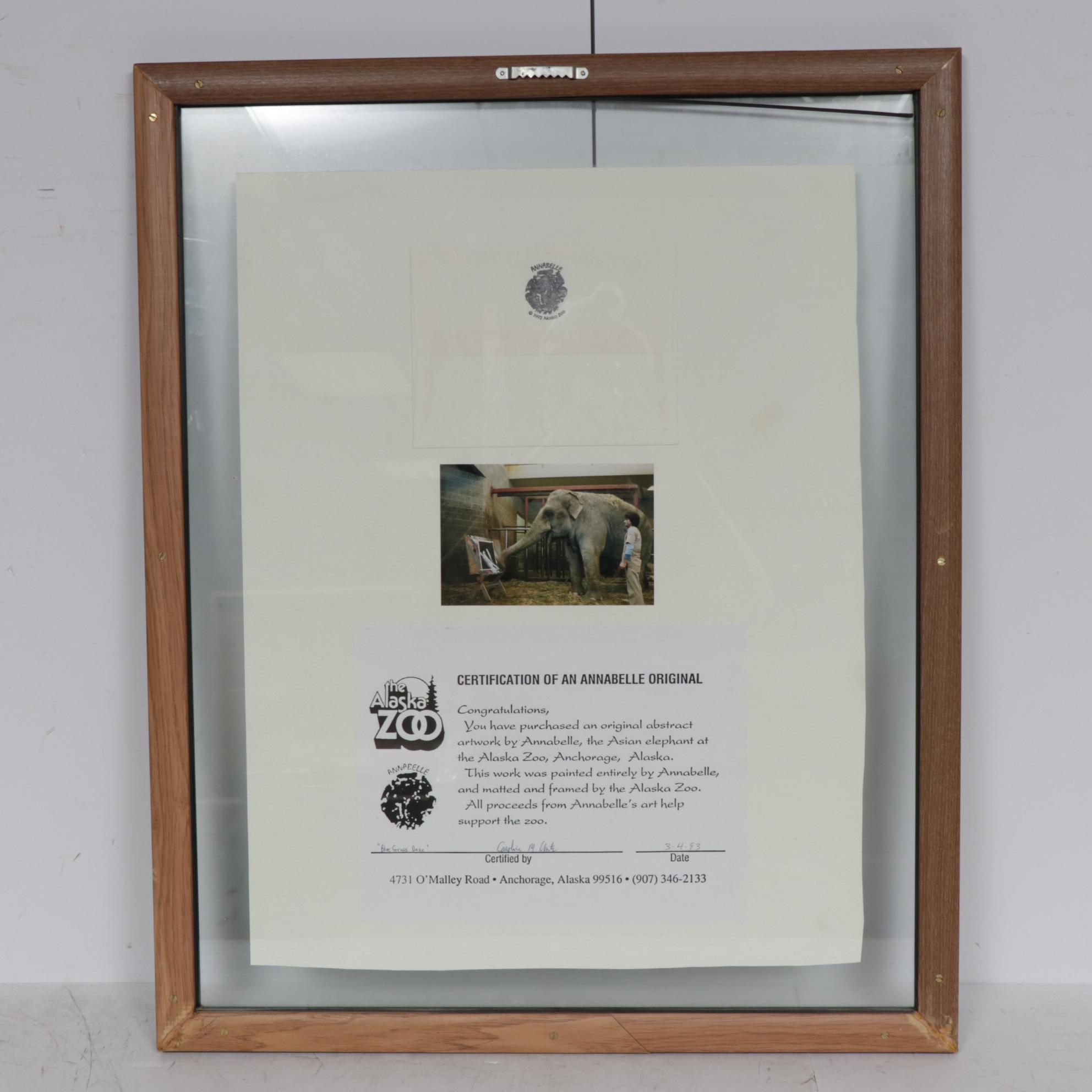 Annabelle the Elephant Acrylic Painting "Blue Grass Daze," circa 1993