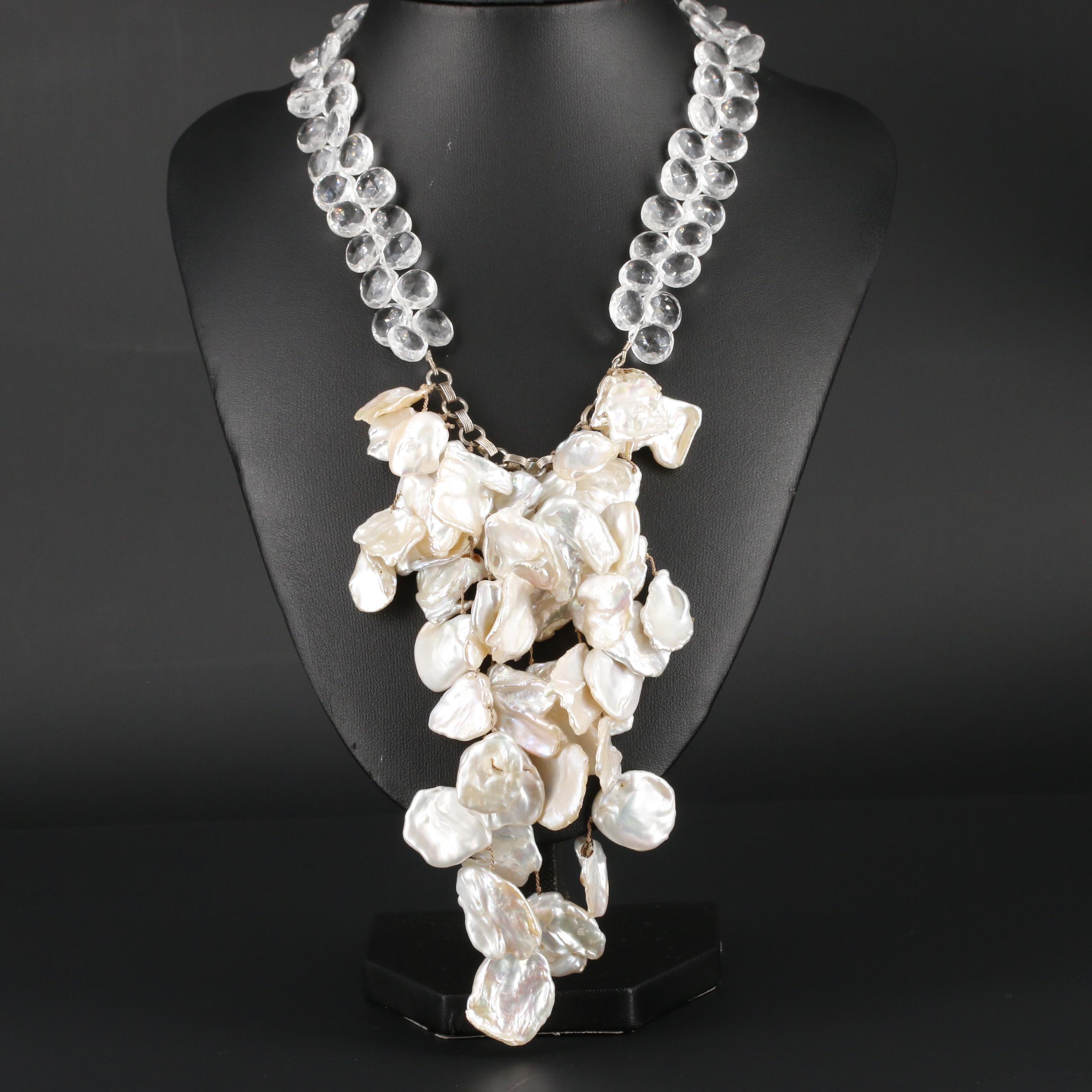 Gretchen Gray Sterling Cultured Soufflé Pearl and Rock Quartz Crystal Necklace