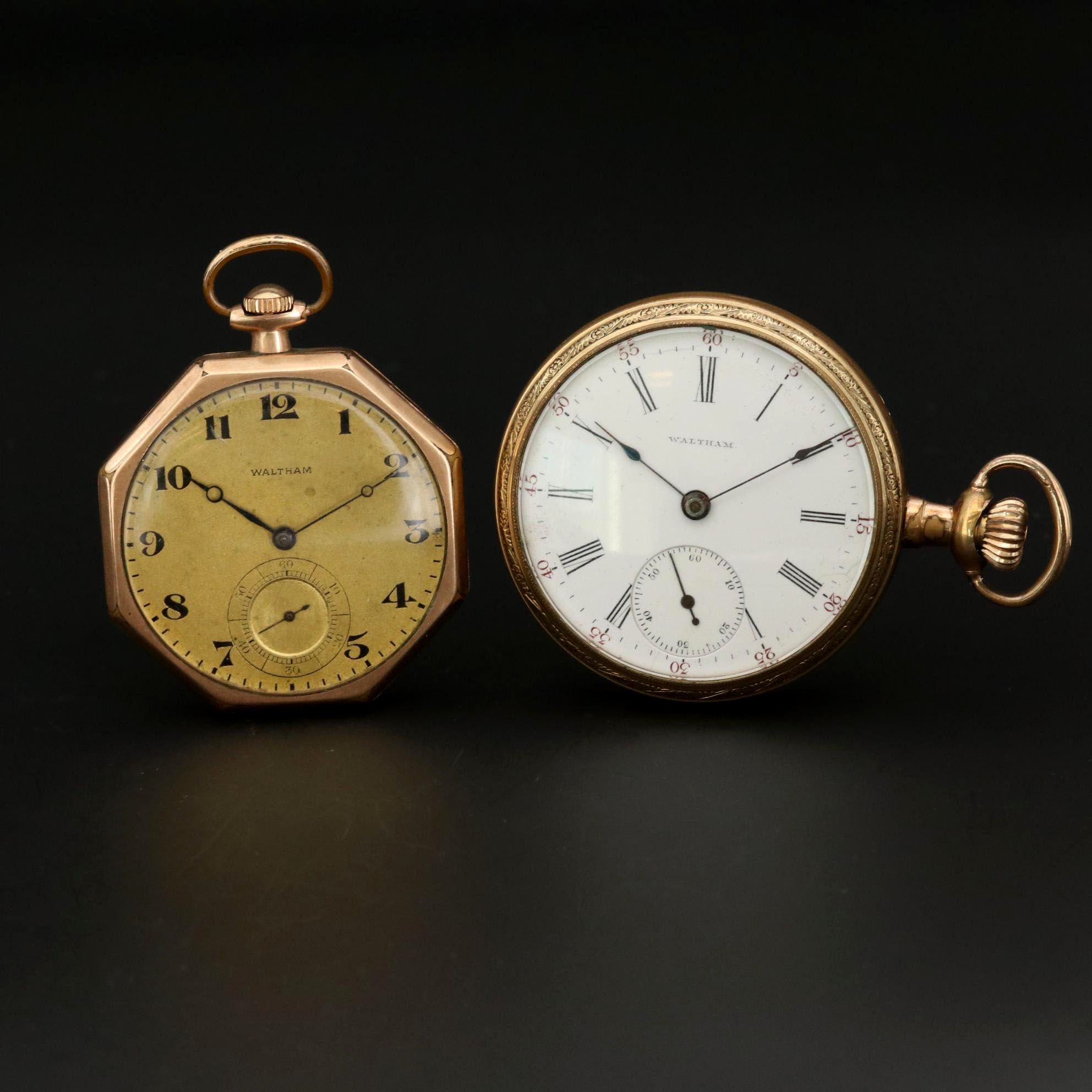 Antique Waltham Gold Filled Sidewinder and Octagonal Pocket Watches
