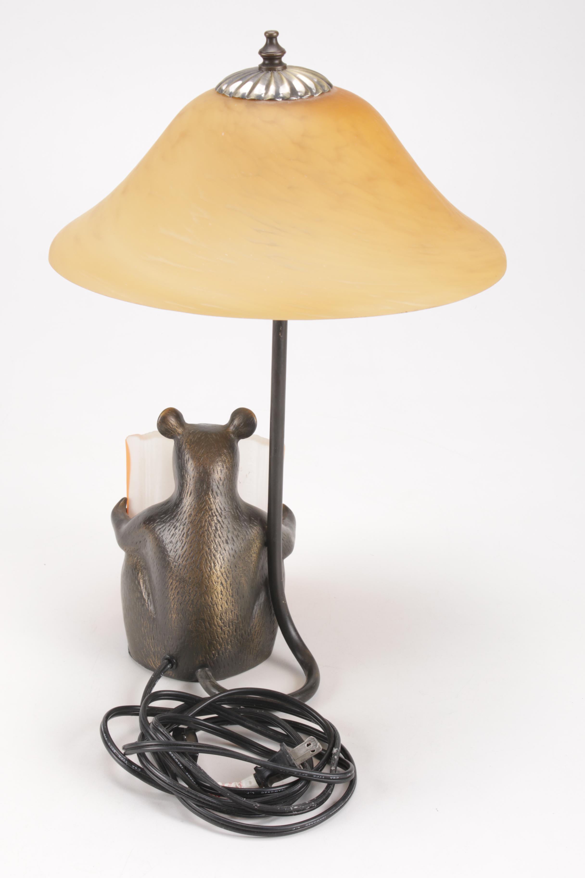 Tin Chi "Reading Mouse" Glass and Brass Lamp, 2002