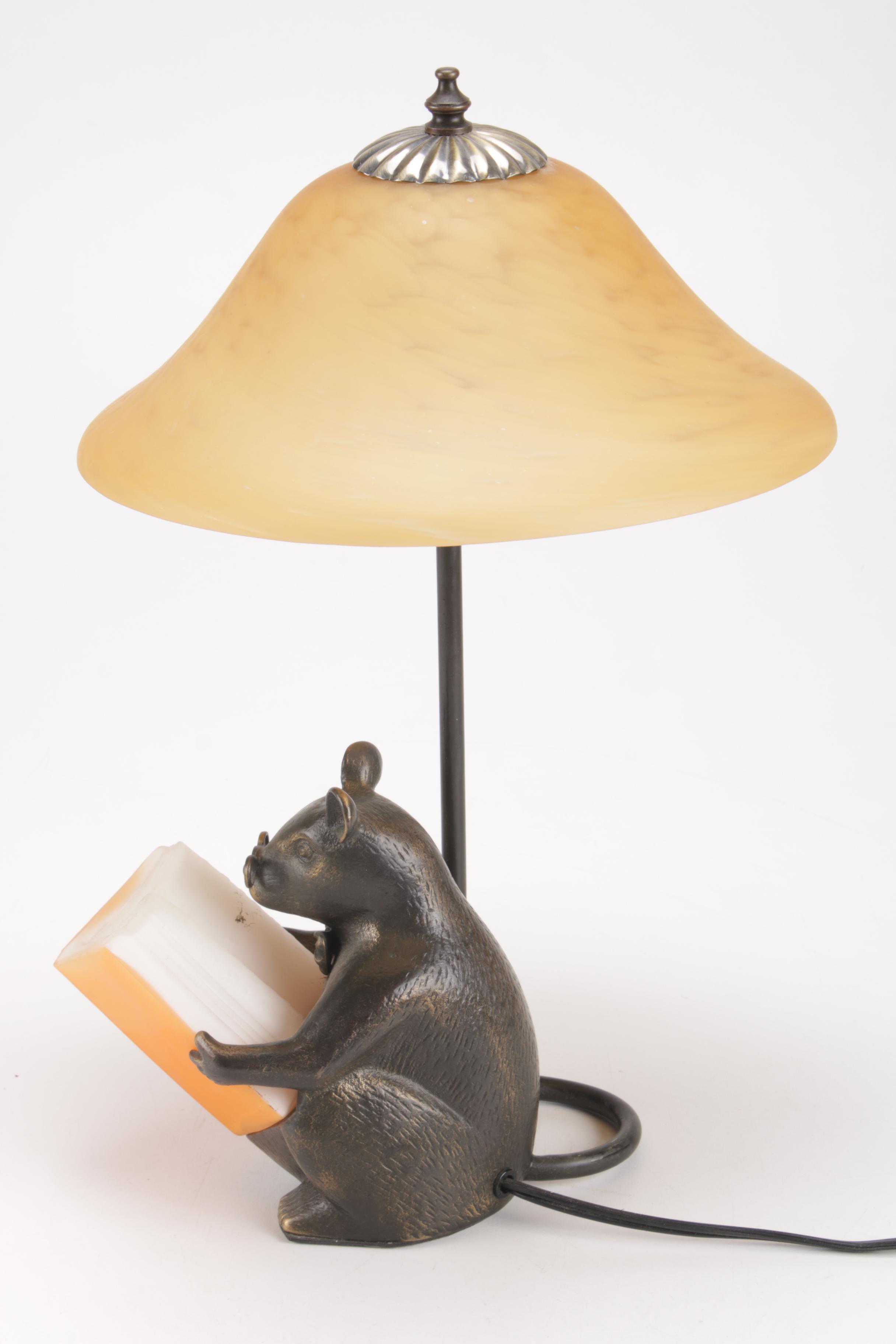 Tin Chi "Reading Mouse" Glass and Brass Lamp, 2002