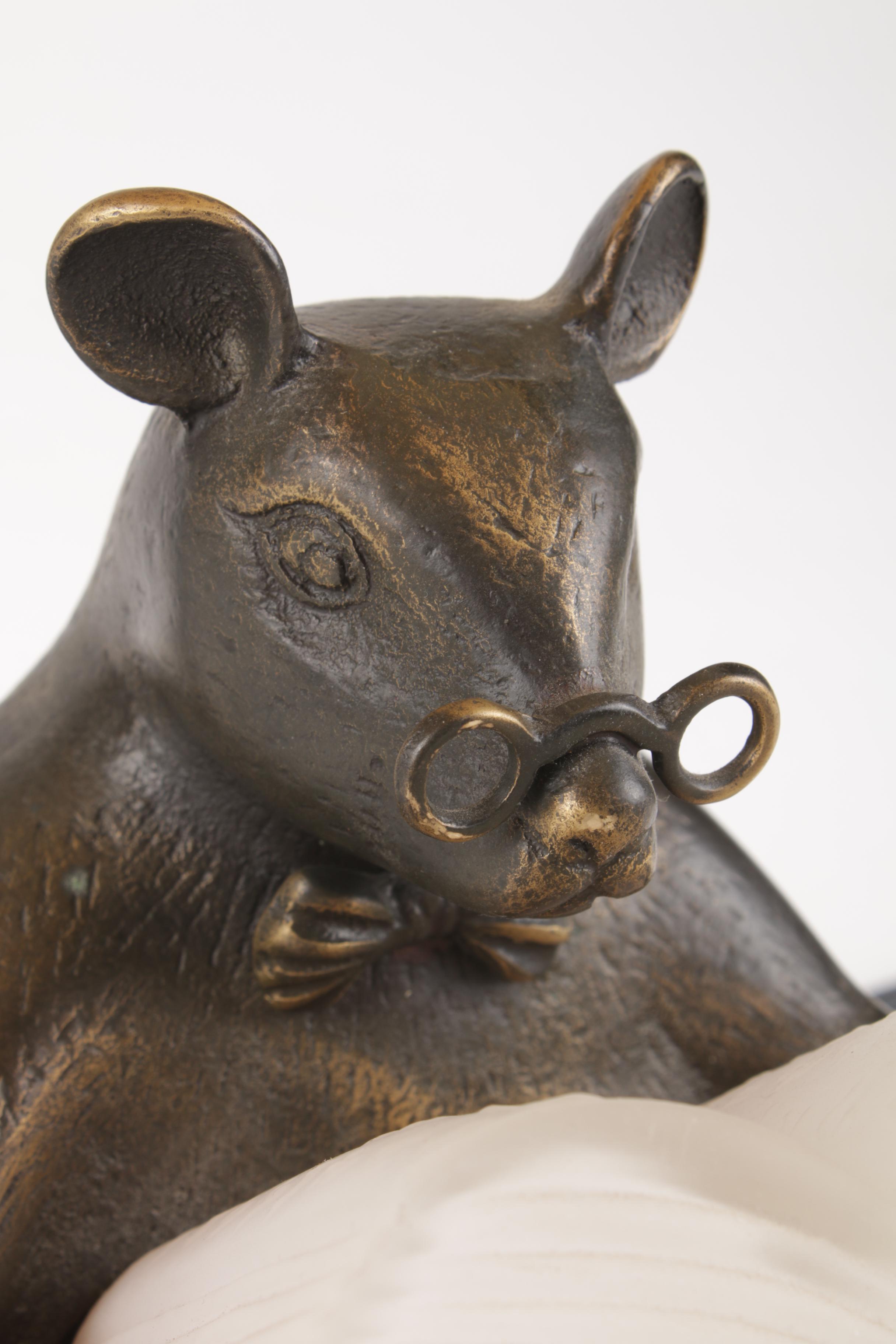 Tin Chi "Reading Mouse" Glass and Brass Lamp, 2002