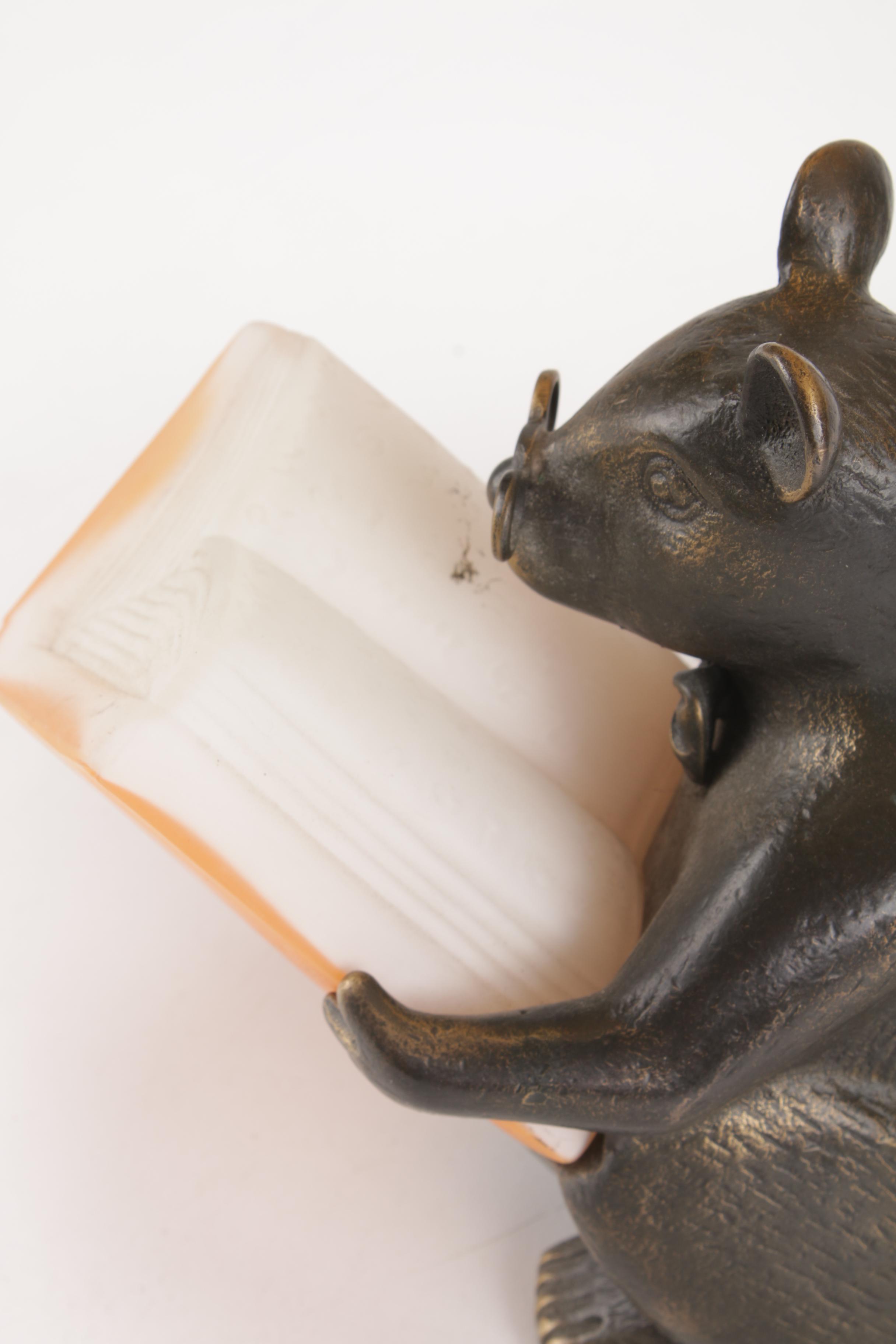 Tin Chi "Reading Mouse" Glass and Brass Lamp, 2002