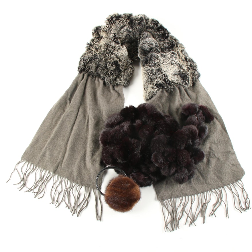 Rabbit Fur Accessories Featuring J. McLaughlin Scarf with Cashmere