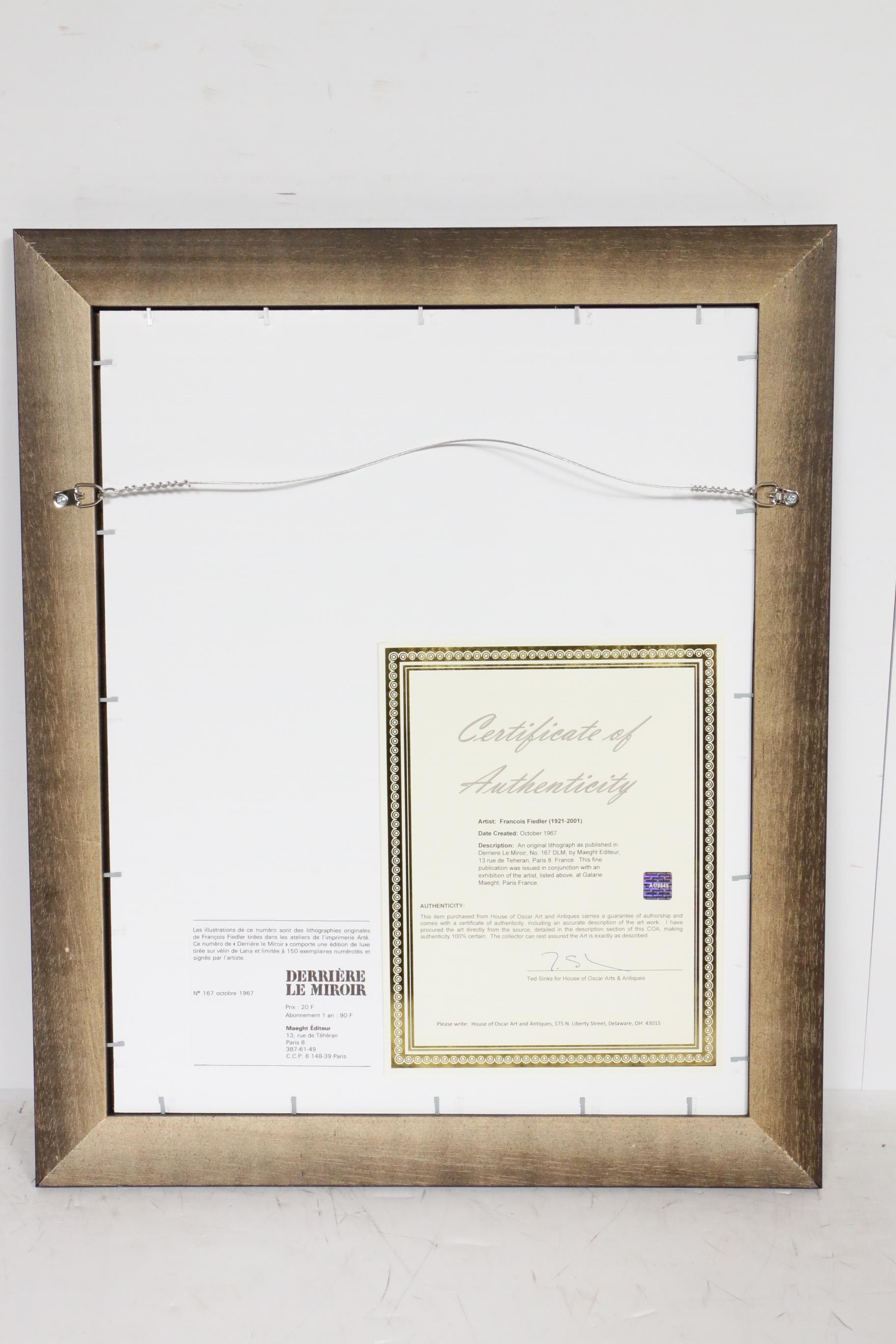 François Fiedler Color Lithograph for "Derrière le Miroir"