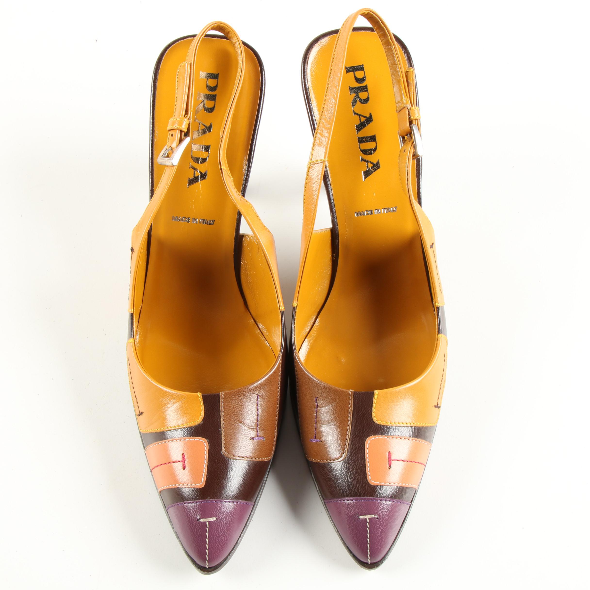 Prada Color Block Leather Slingback Pumps